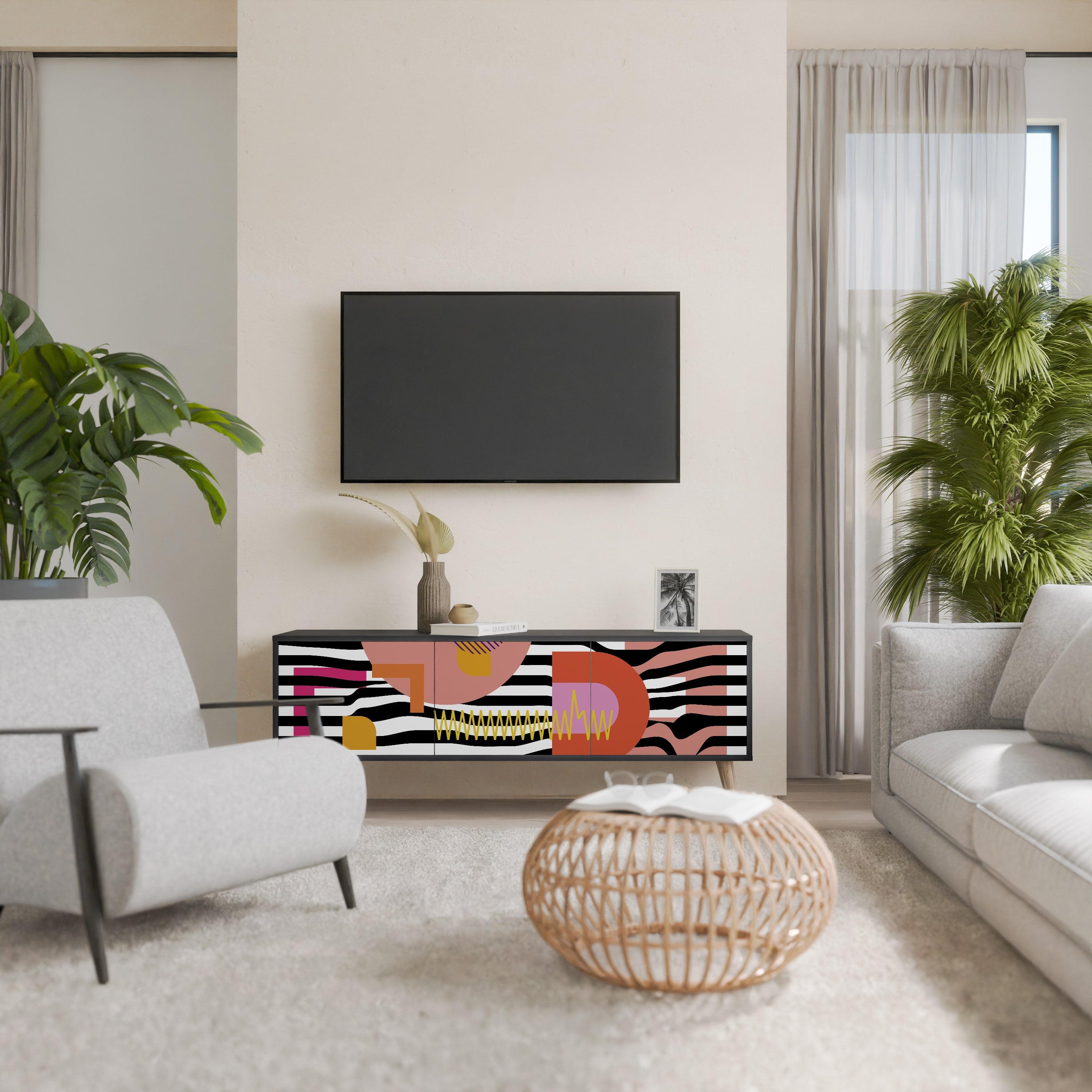 CHROMATIC ABSTRACT TV-Lowboard mit 3 Türen in Schwarz