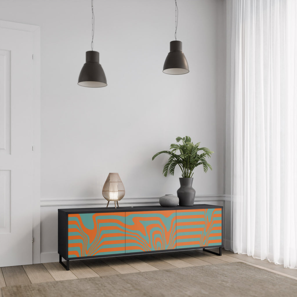 LINE COLLAPSE TV-Lowboard mit 3 Türen in Schwarz