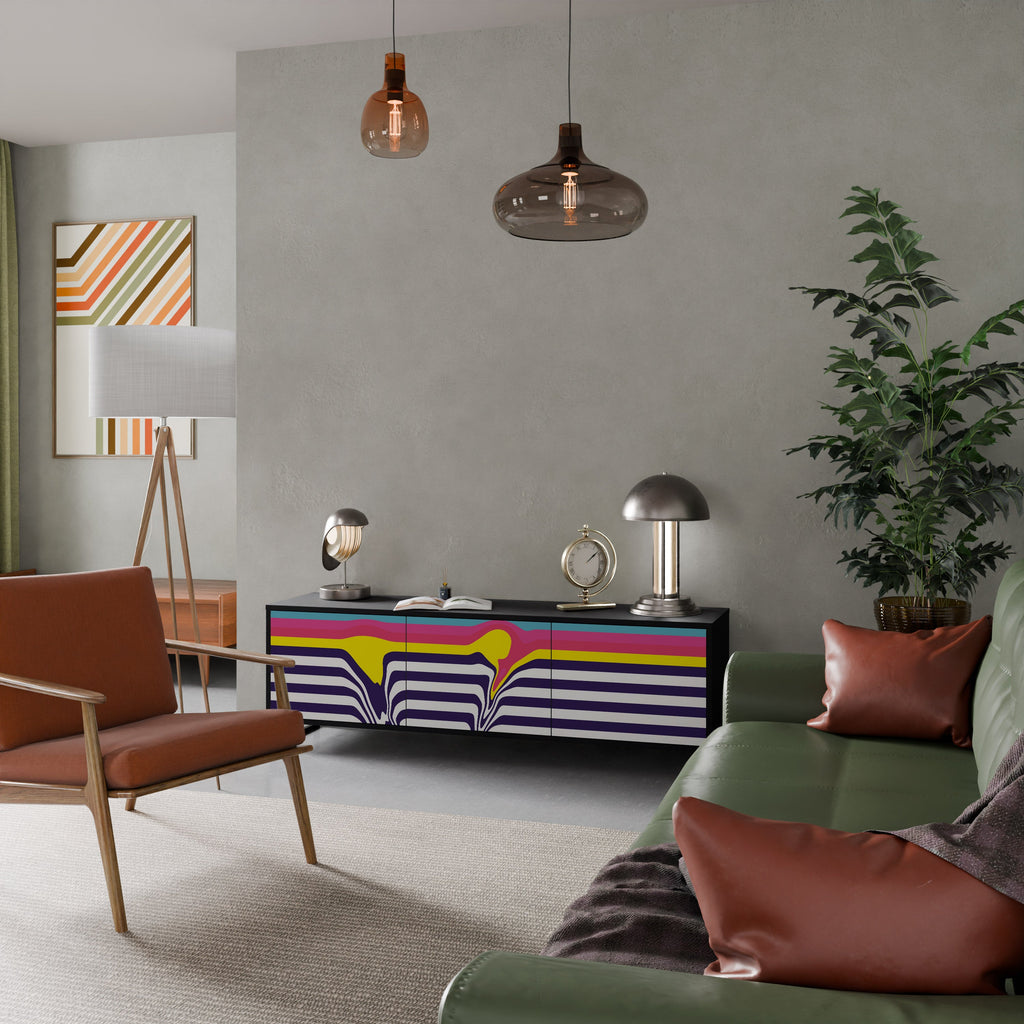 COLORFUL DIVERSION TV-Lowboard mit 3 Türen in Schwarz