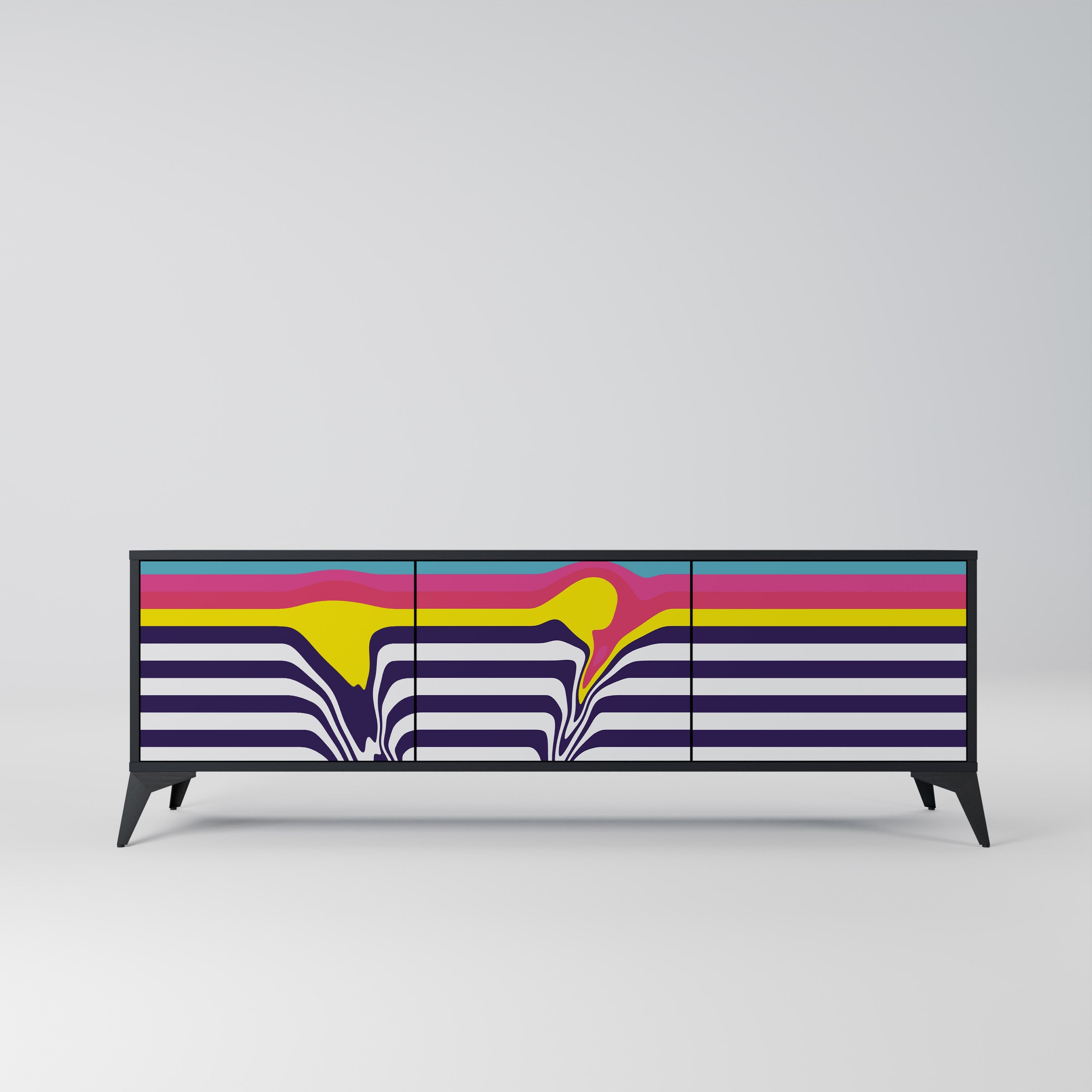 COLORFUL DIVERSION TV-Lowboard mit 3 Türen in Schwarz