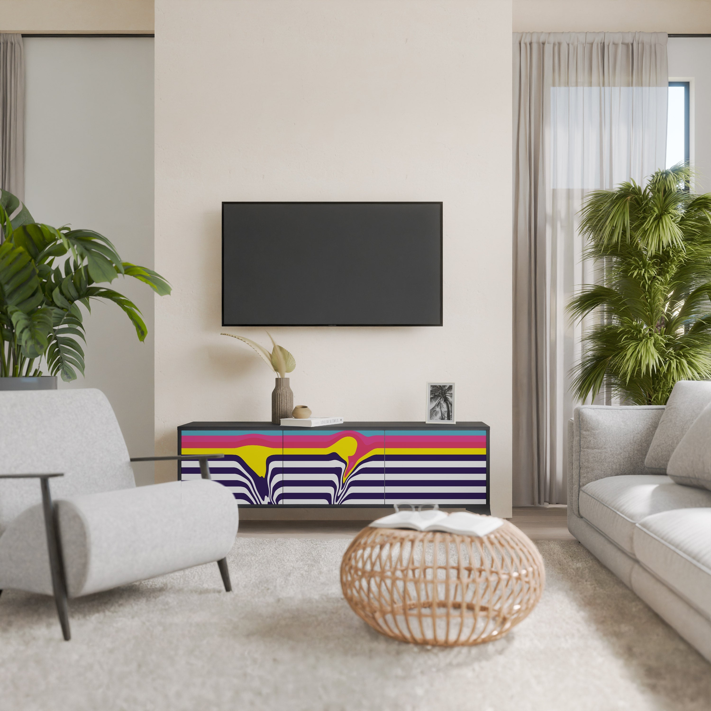 COLORFUL DIVERSION TV-Lowboard mit 3 Türen in Schwarz