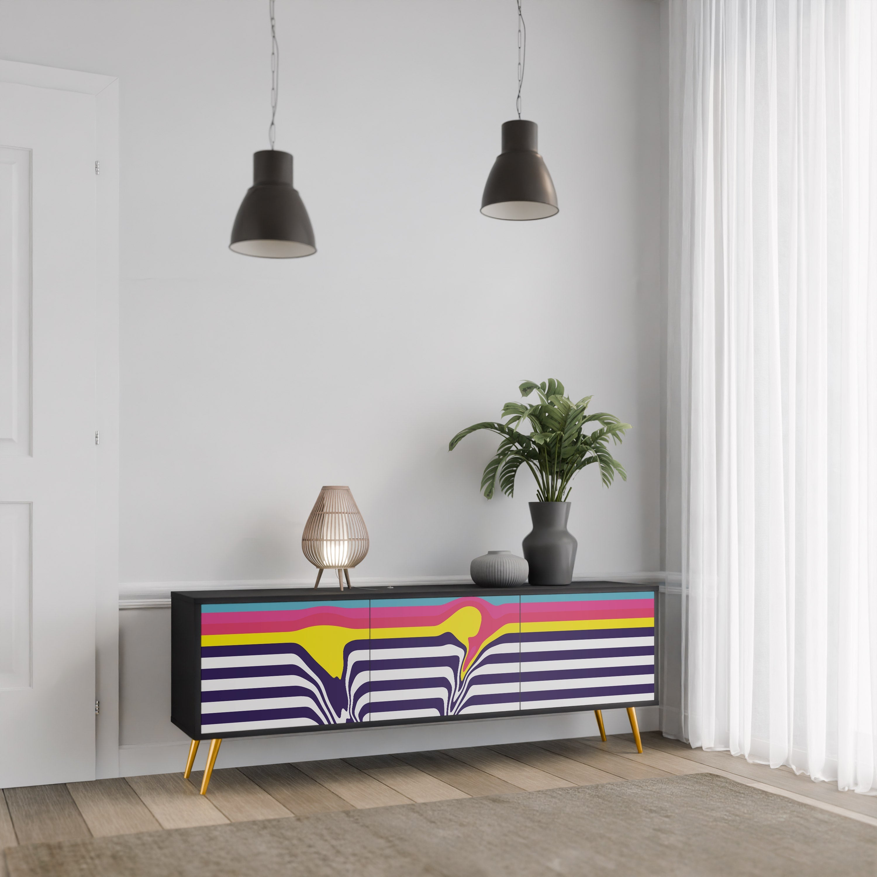 COLORFUL DIVERSION TV-Lowboard mit 3 Türen in Schwarz