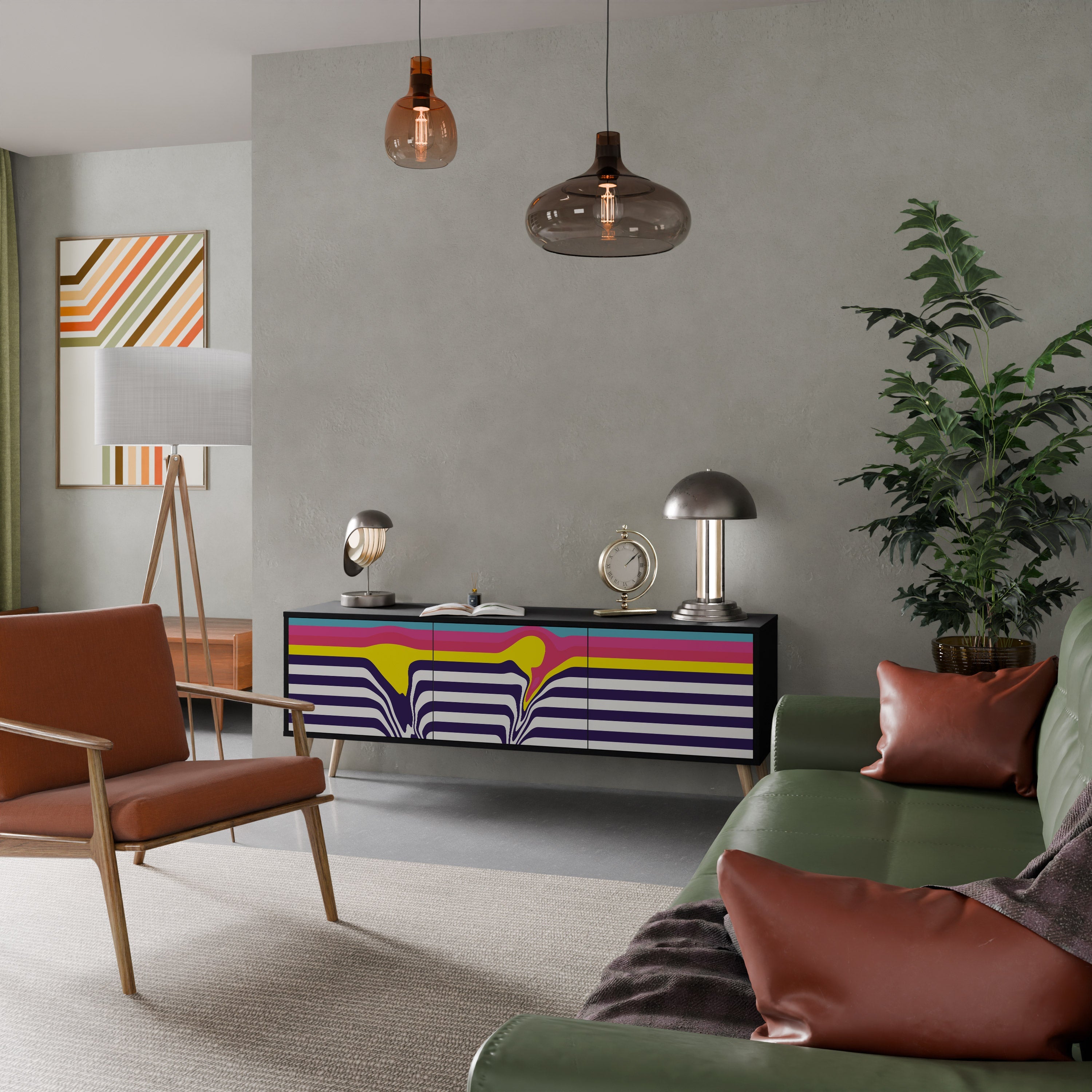 COLORFUL DIVERSION TV-Lowboard mit 3 Türen in Schwarz