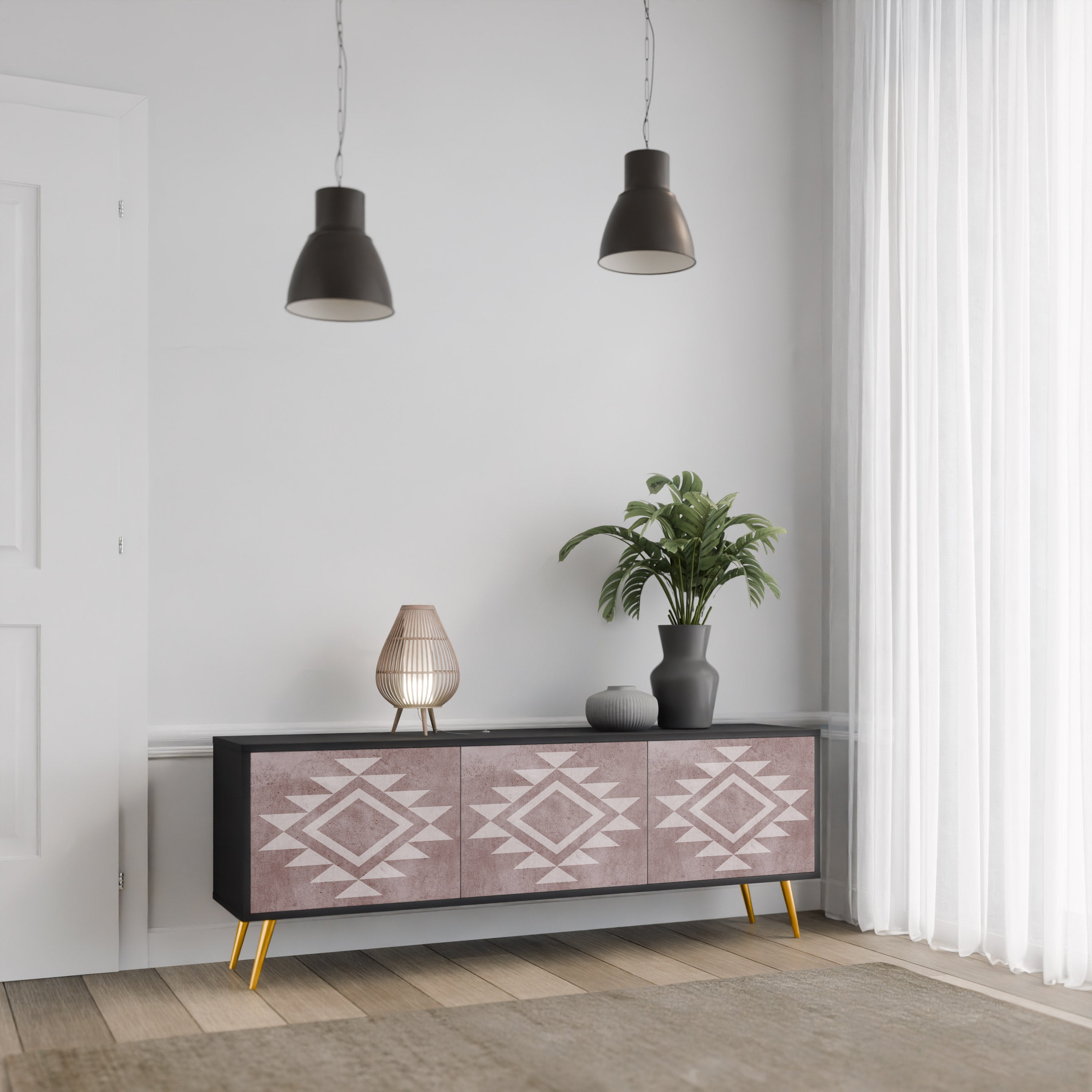 MARVEL MOSAIC TV-Lowboard mit 3 Türen in Schwarz