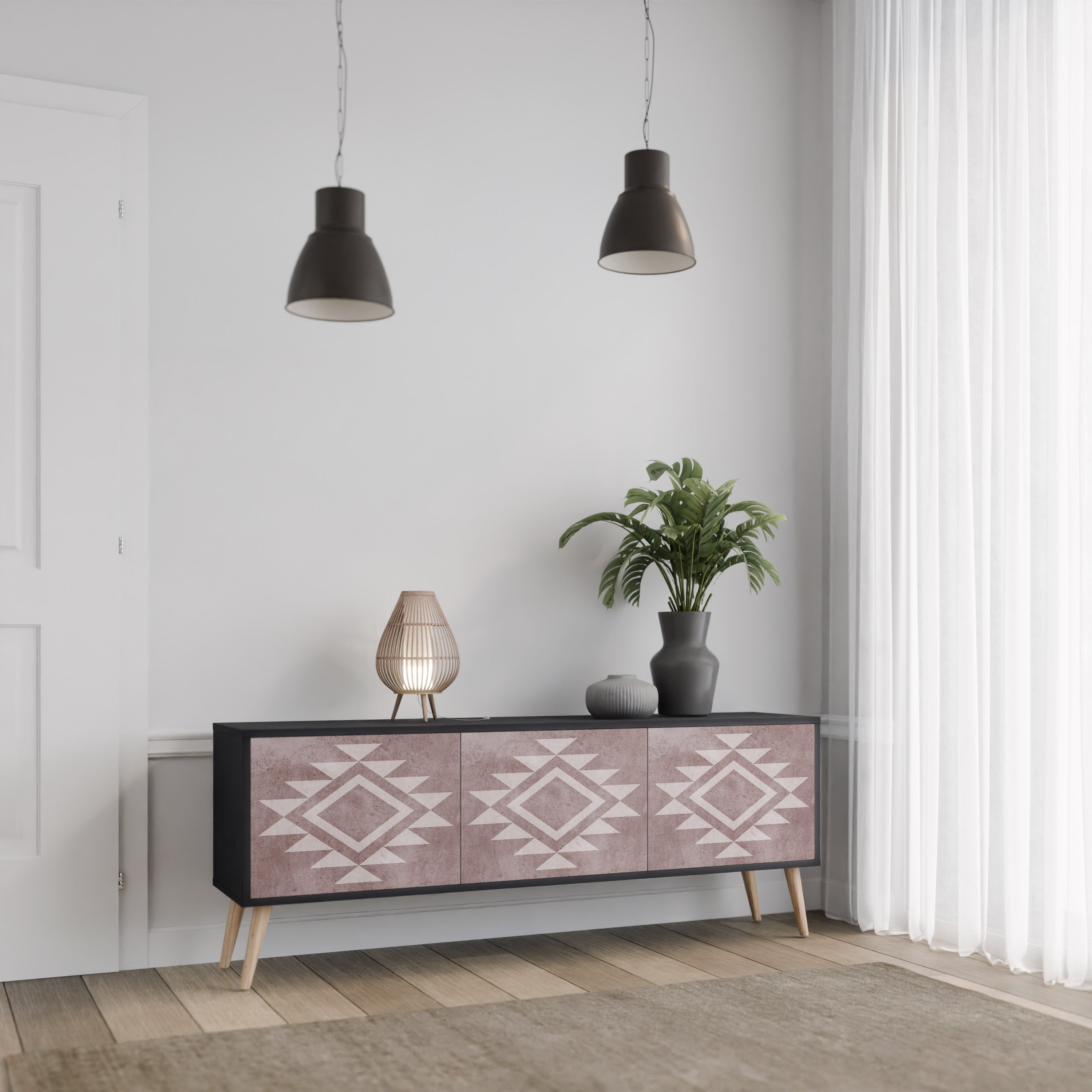 MARVEL MOSAIC TV-Lowboard mit 3 Türen in Schwarz