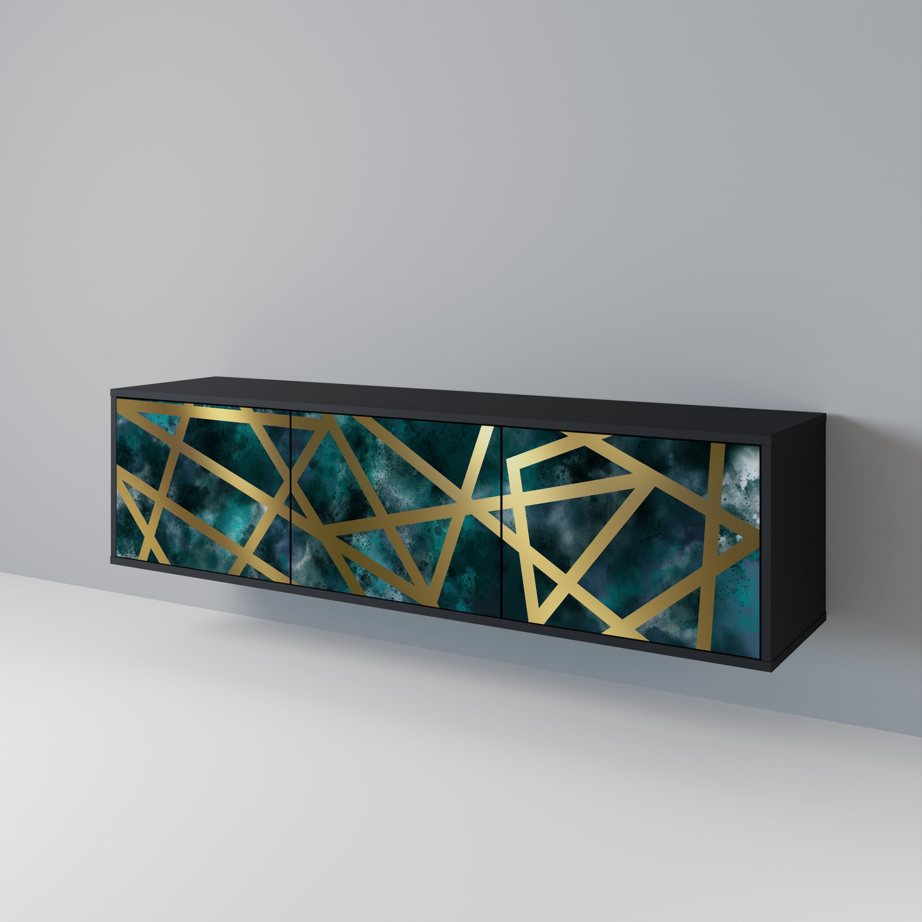 THE LABYRINTH OF GOLD TV-Lowboard mit 3 Türen in Schwarz