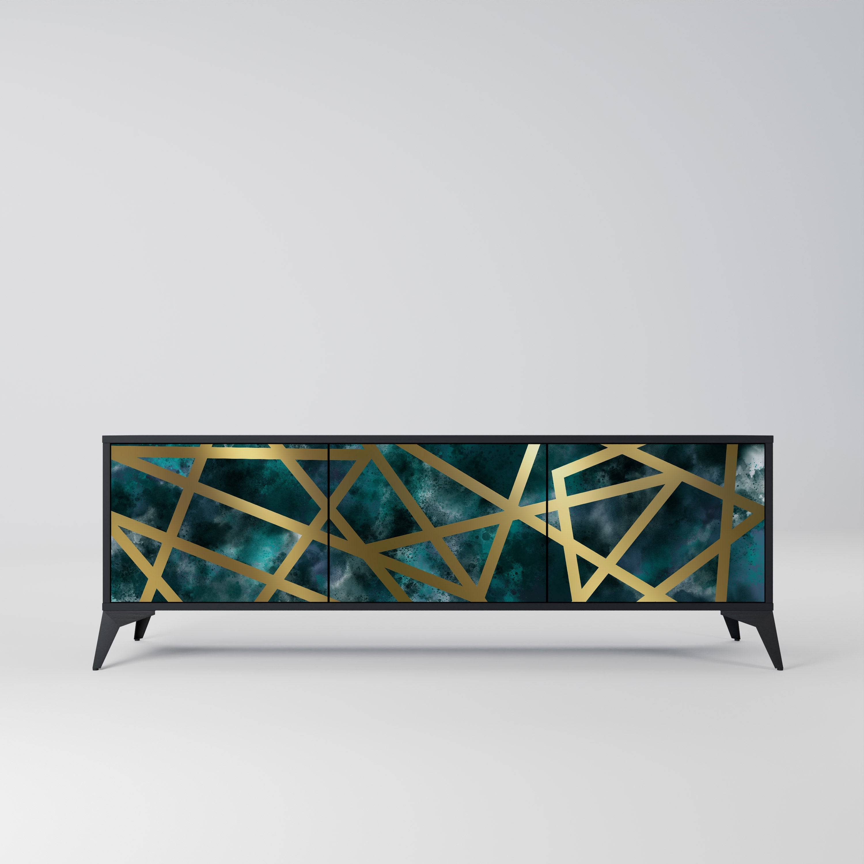 THE LABYRINTH OF GOLD TV-Lowboard mit 3 Türen in Schwarz