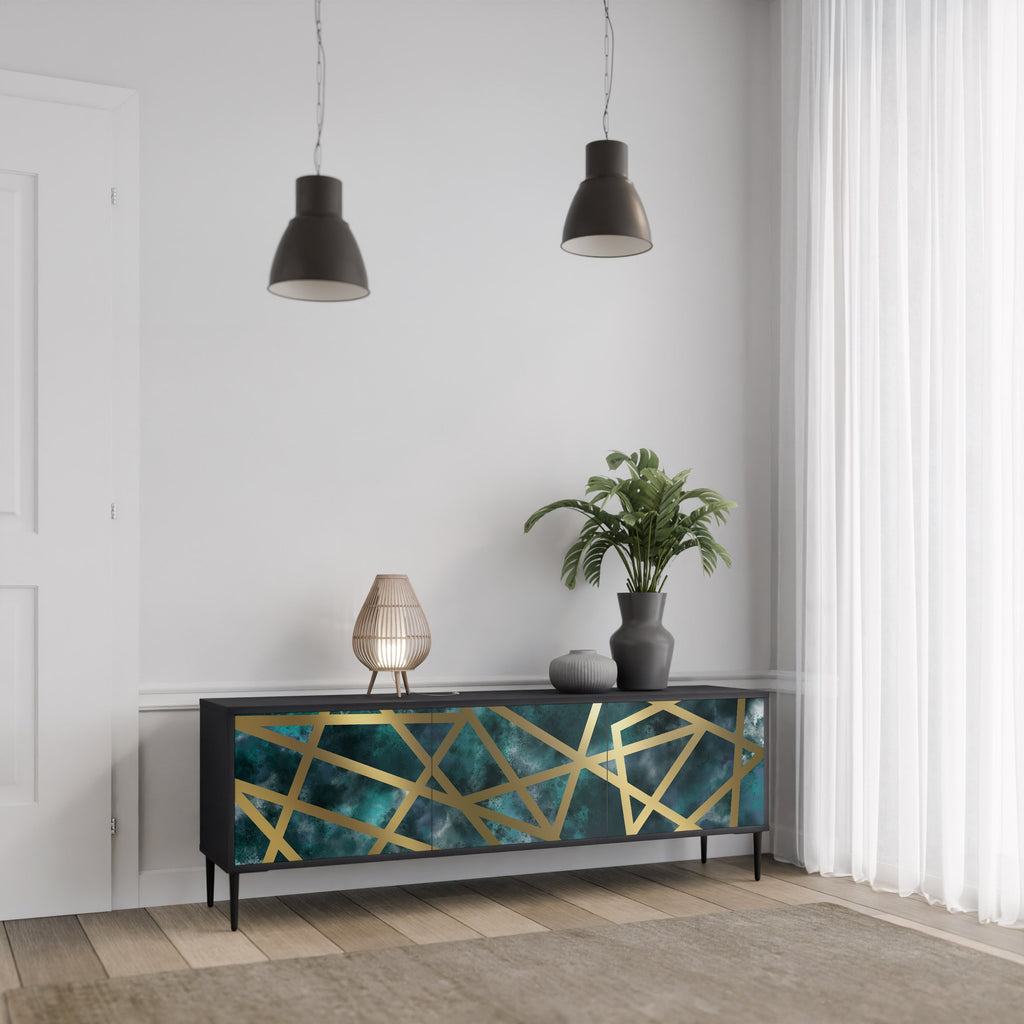 THE LABYRINTH OF GOLD TV-Lowboard mit 3 Türen in Schwarz