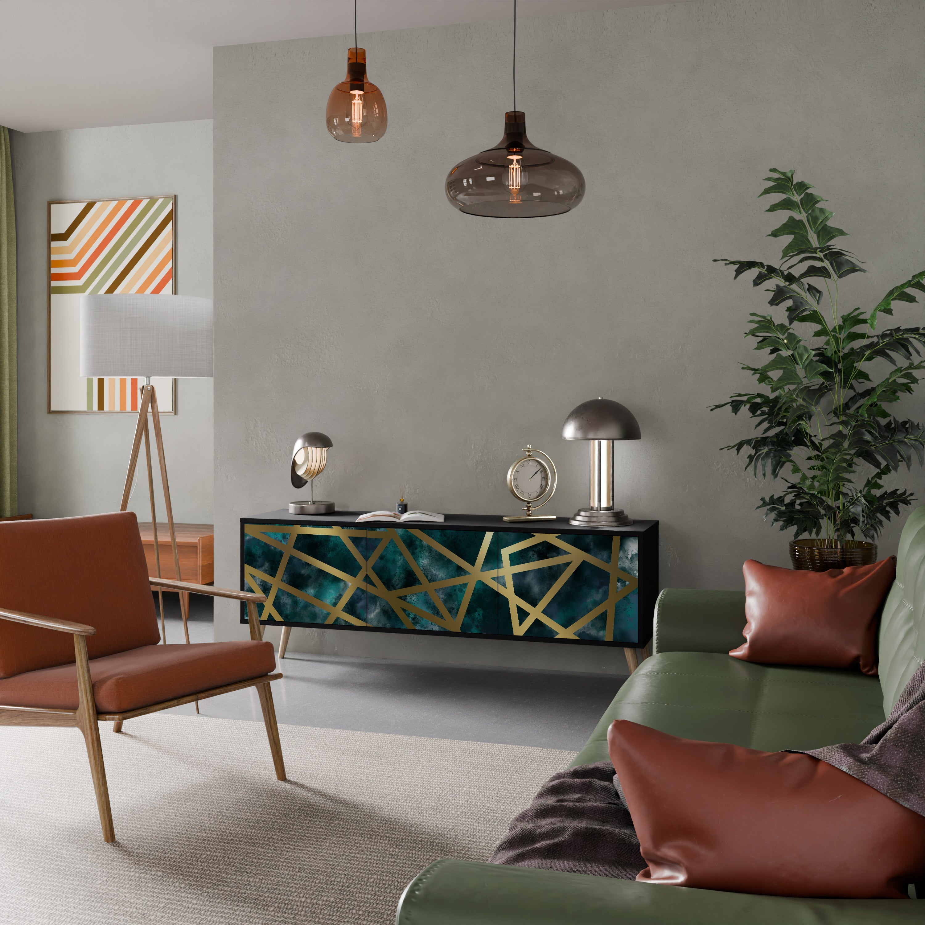 THE LABYRINTH OF GOLD TV-Lowboard mit 3 Türen in Schwarz