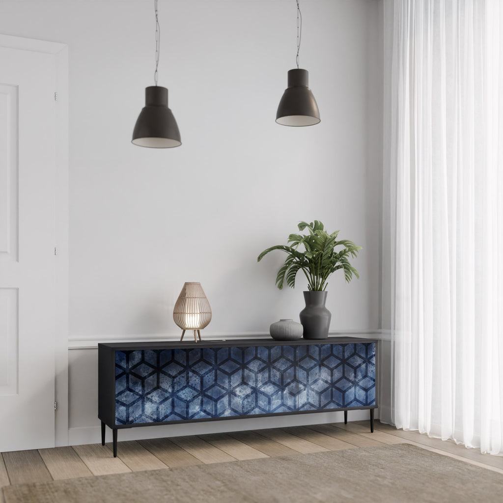 CUBIC MIST TV-Lowboard mit 3 Türen in Schwarz