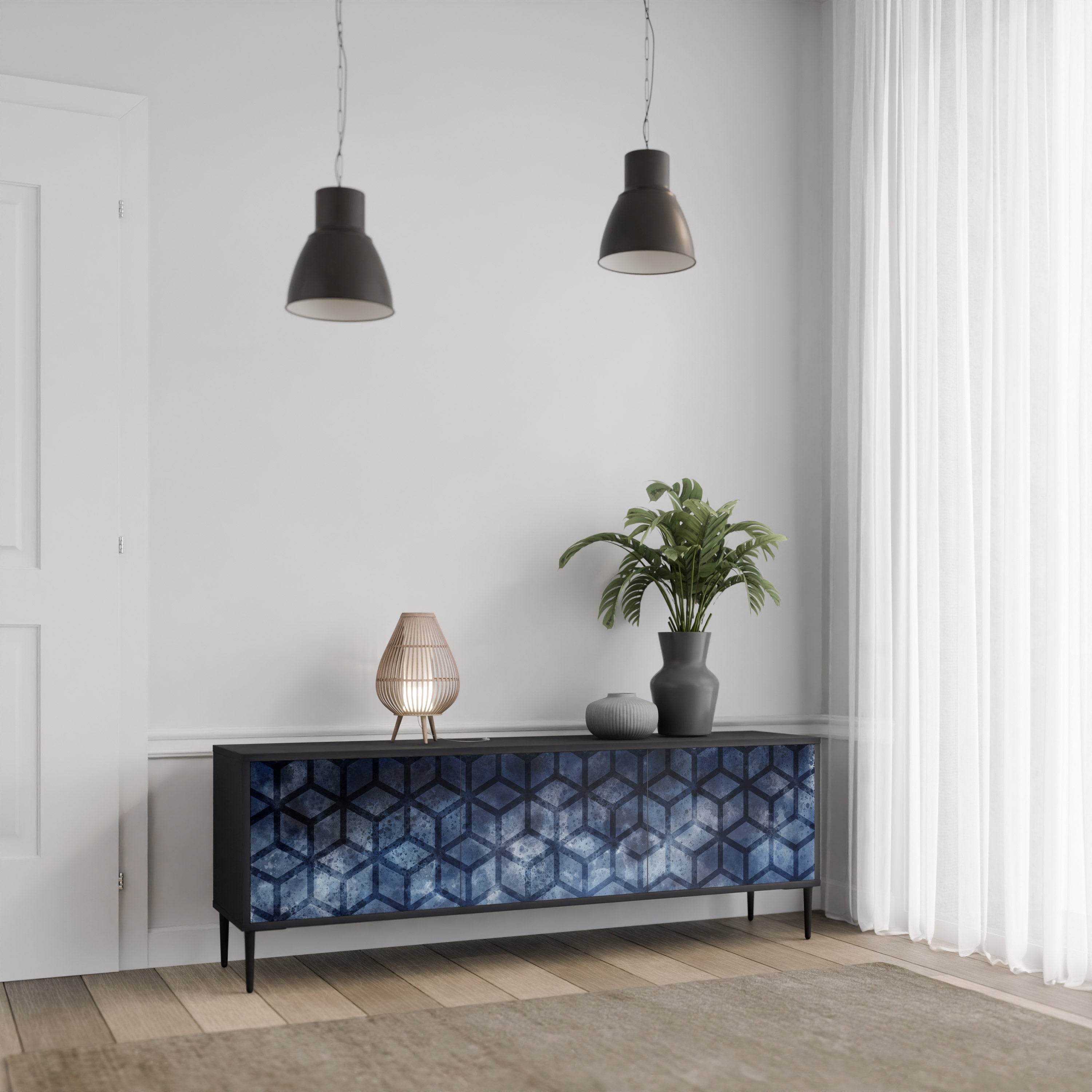 CUBIC MIST TV-Lowboard mit 3 Türen in Schwarz