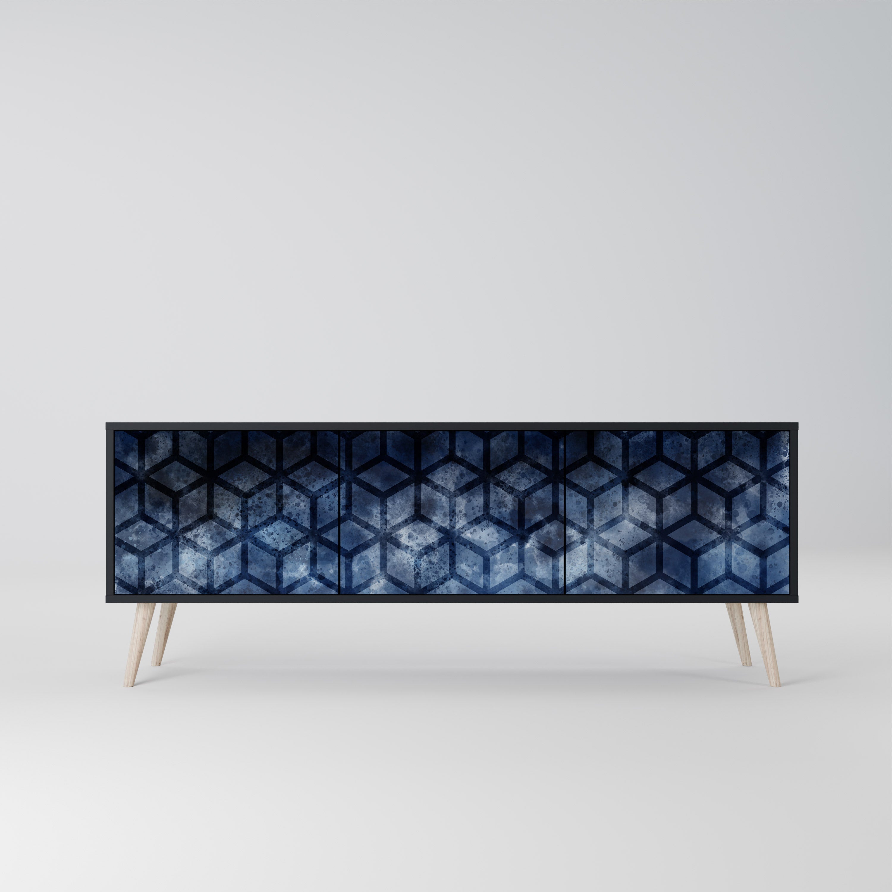 CUBIC MIST TV-Lowboard mit 3 Türen in Schwarz