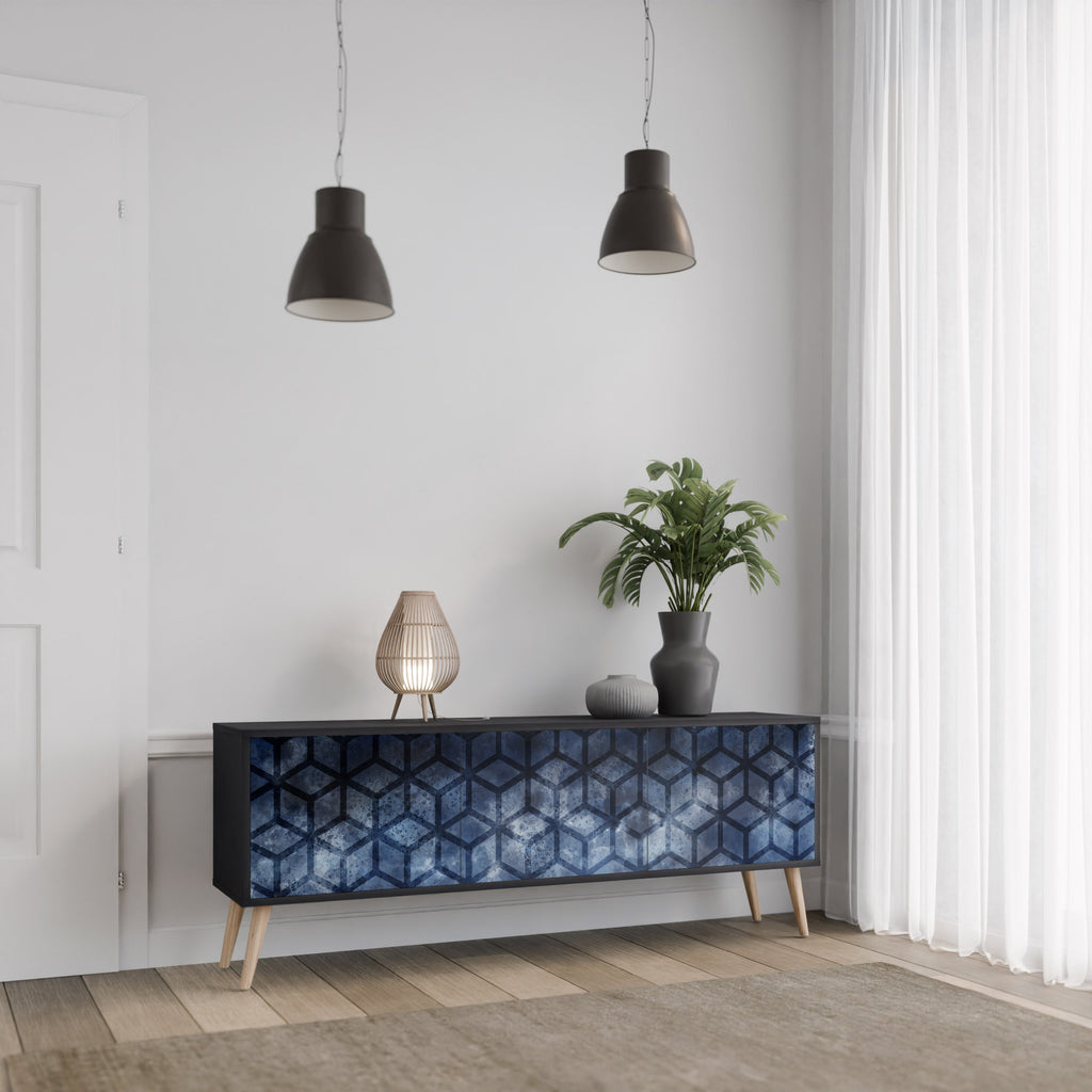 CUBIC MIST TV-Lowboard mit 3 Türen in Schwarz