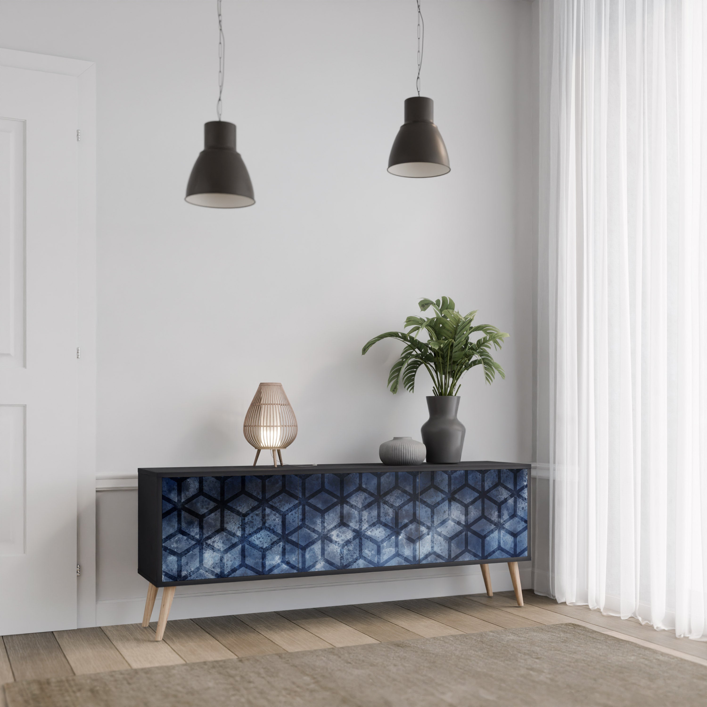 CUBIC MIST TV-Lowboard mit 3 Türen in Schwarz