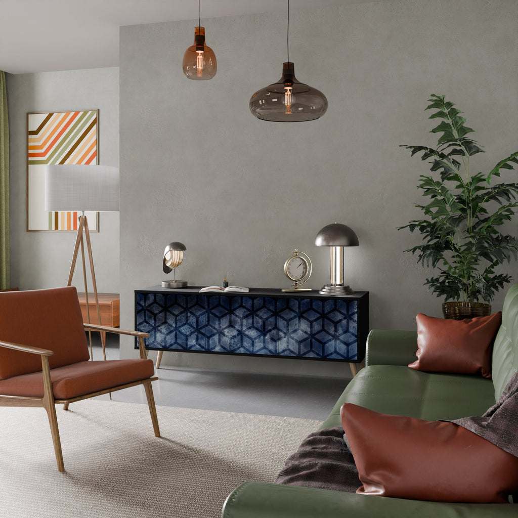 CUBIC MIST TV-Lowboard mit 3 Türen in Schwarz