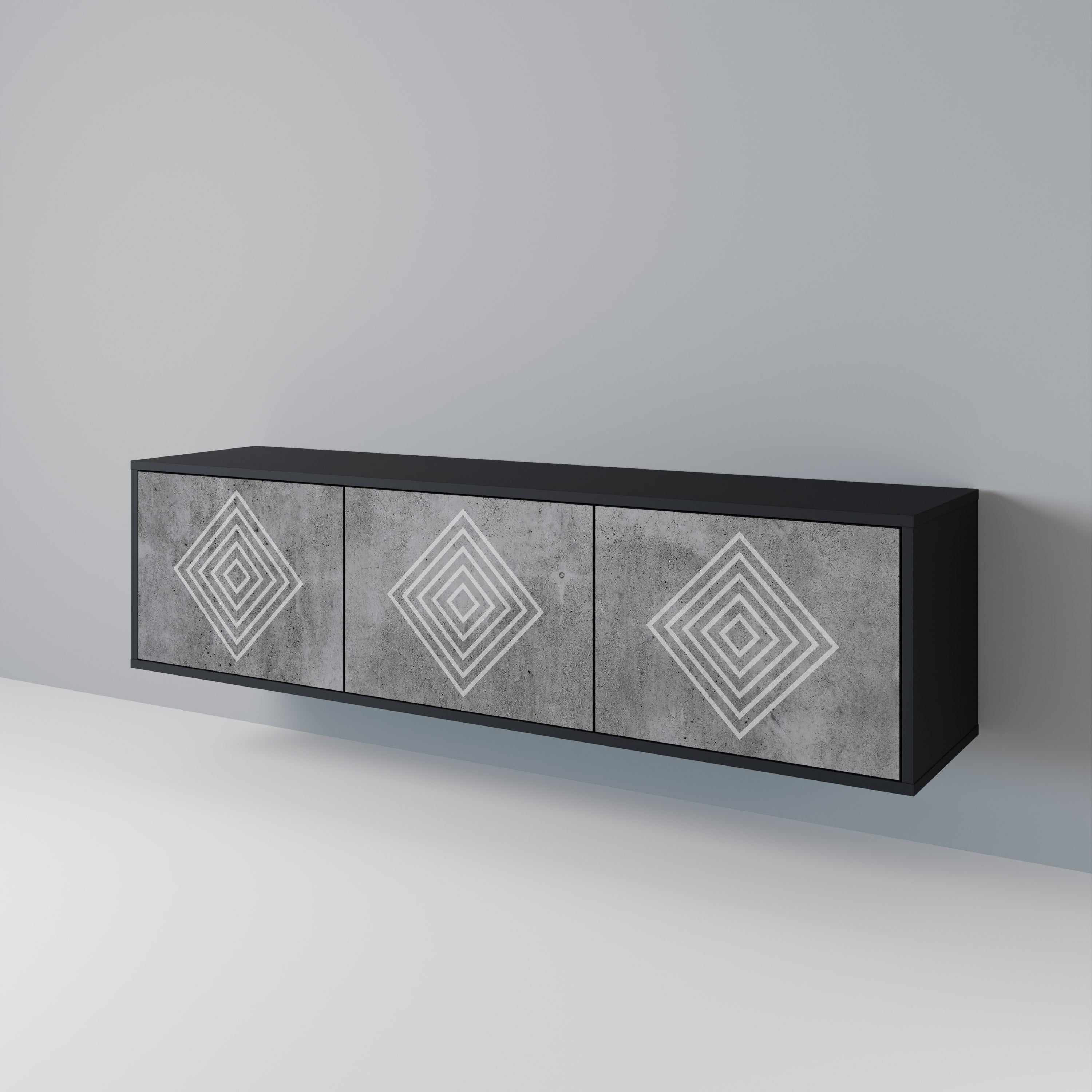 POLYGONAL ARTISTRY TV-Lowboard mit 3 Türen in Schwarz