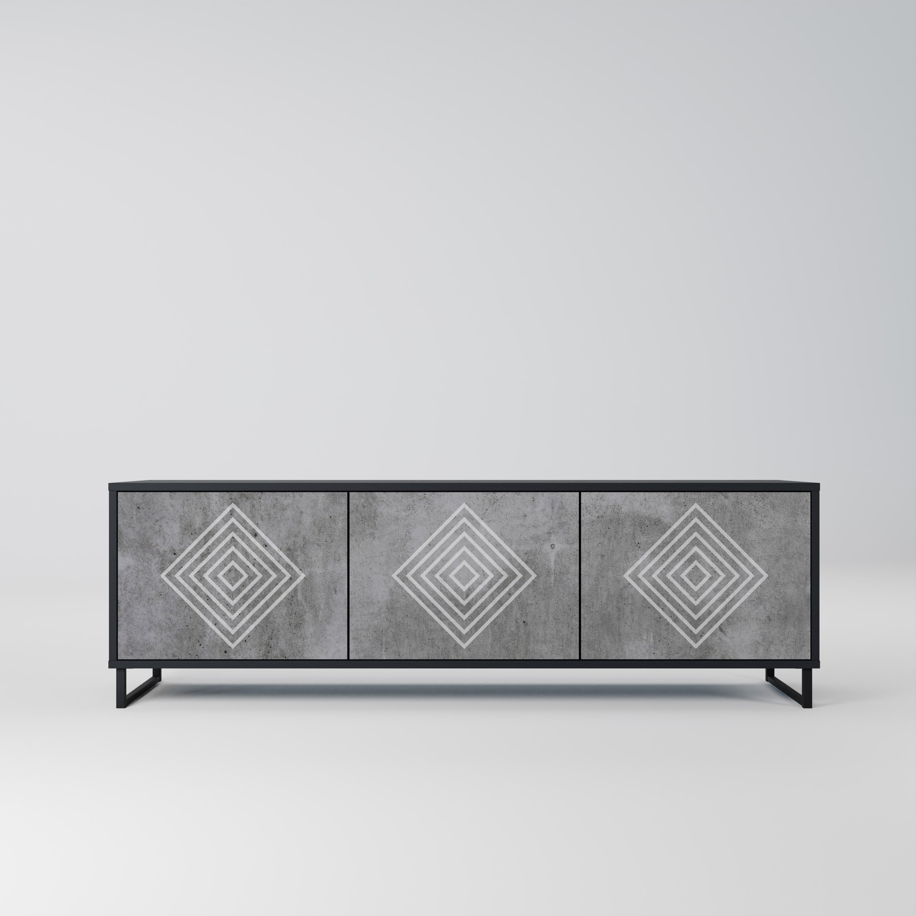 POLYGONAL ARTISTRY TV-Lowboard mit 3 Türen in Schwarz