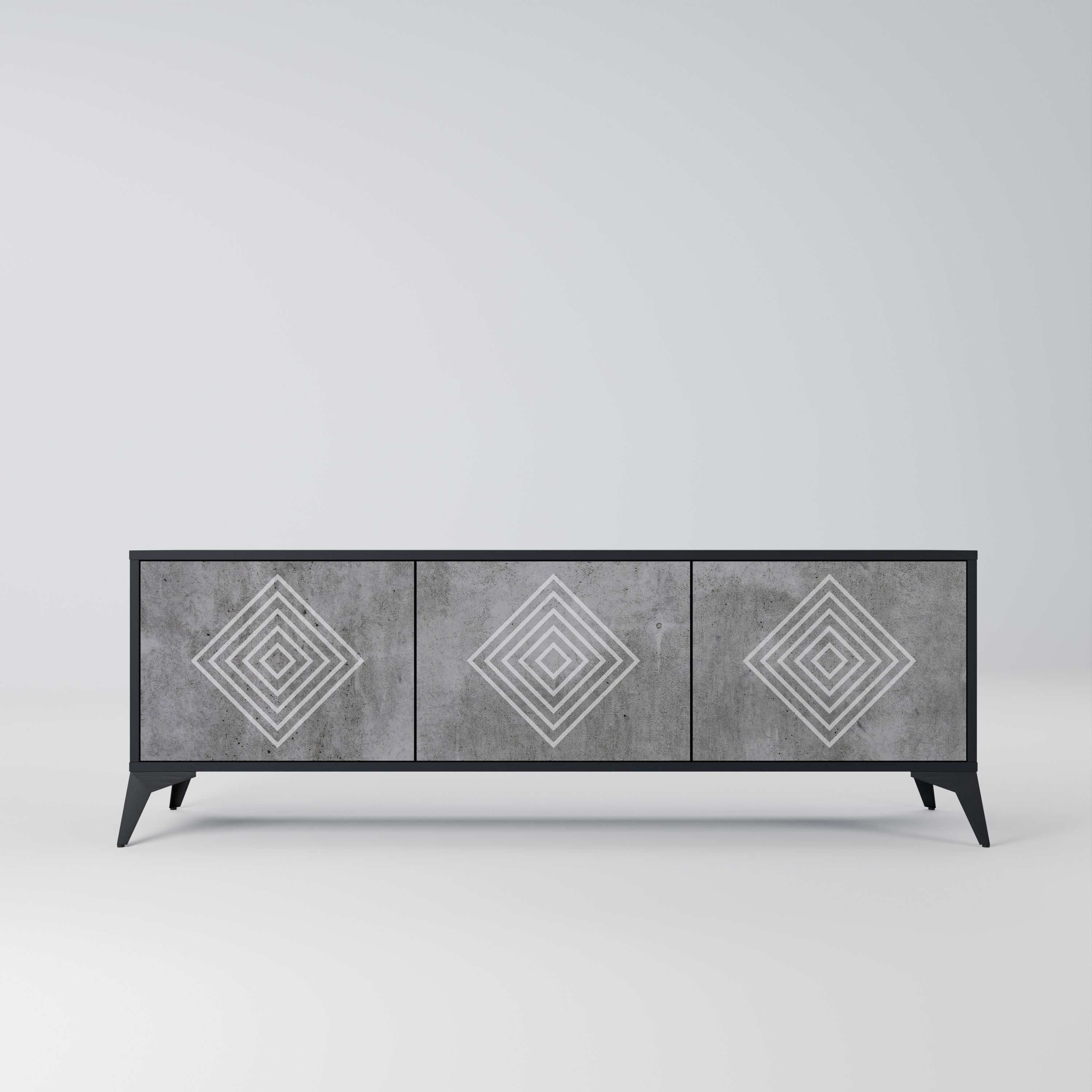 POLYGONAL ARTISTRY TV-Lowboard mit 3 Türen in Schwarz