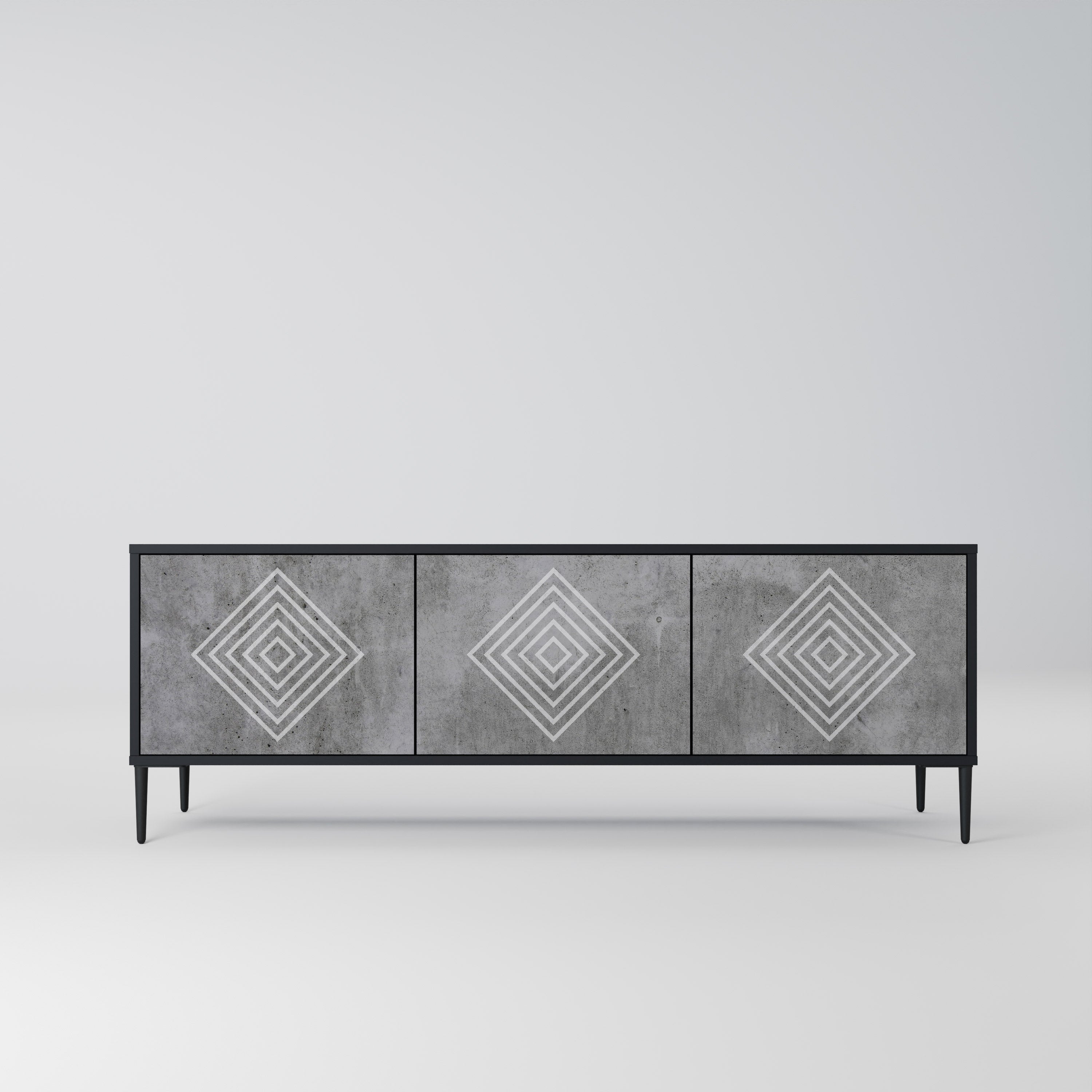 POLYGONAL ARTISTRY TV-Lowboard mit 3 Türen in Schwarz