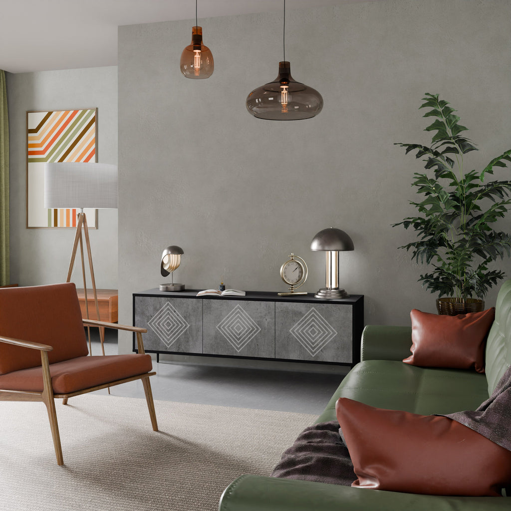 POLYGONAL ARTISTRY TV-Lowboard mit 3 Türen in Schwarz