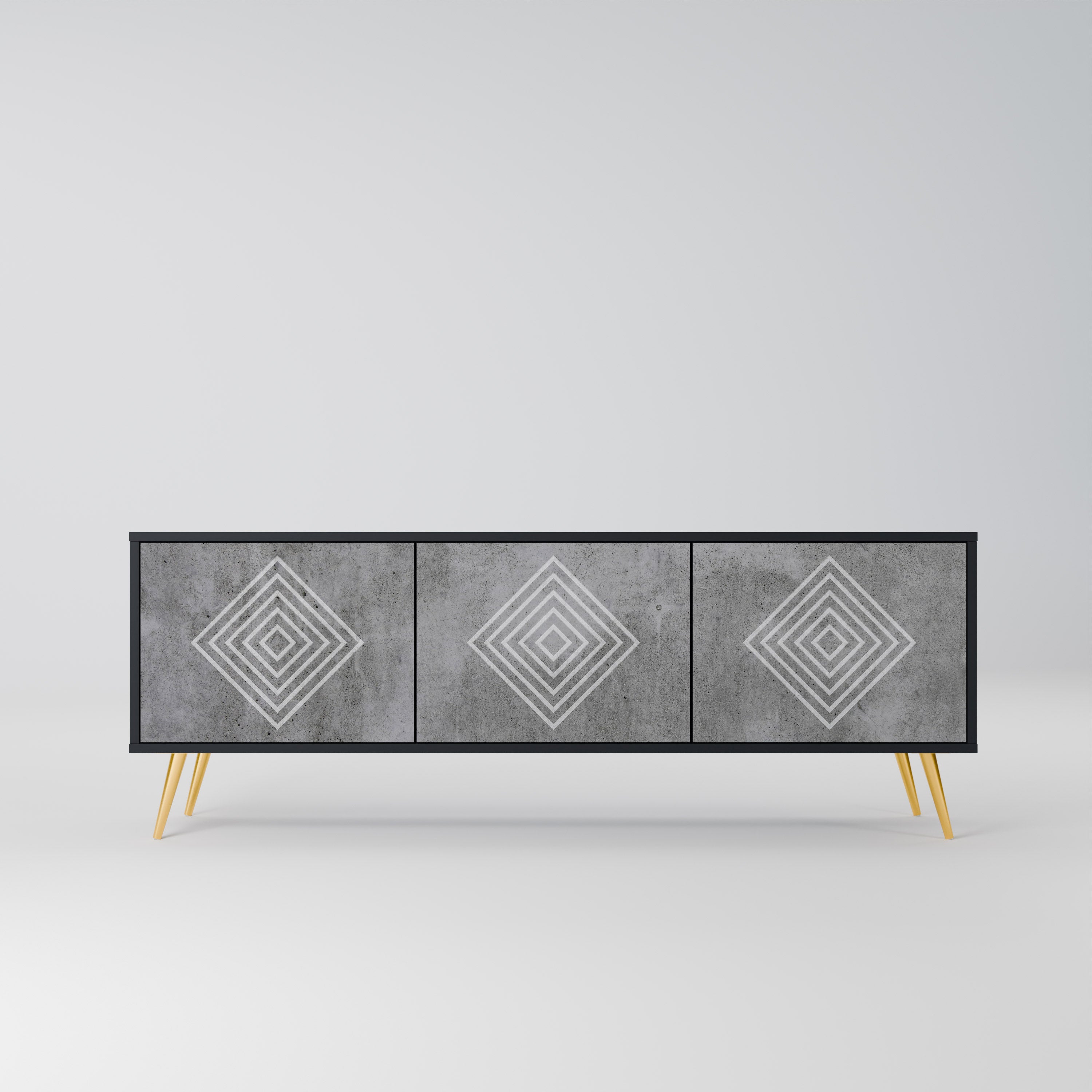 POLYGONAL ARTISTRY TV-Lowboard mit 3 Türen in Schwarz