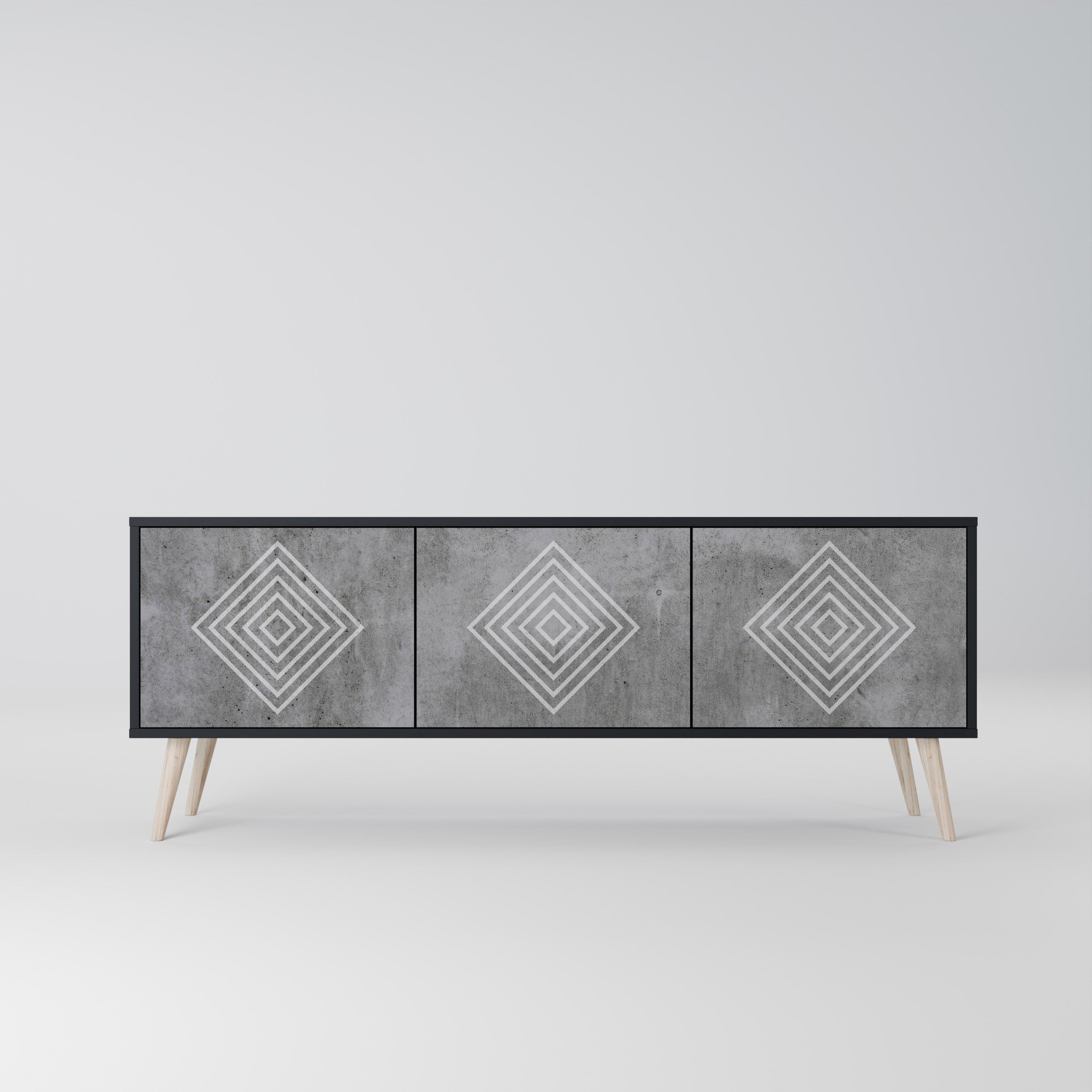 POLYGONAL ARTISTRY TV-Lowboard mit 3 Türen in Schwarz