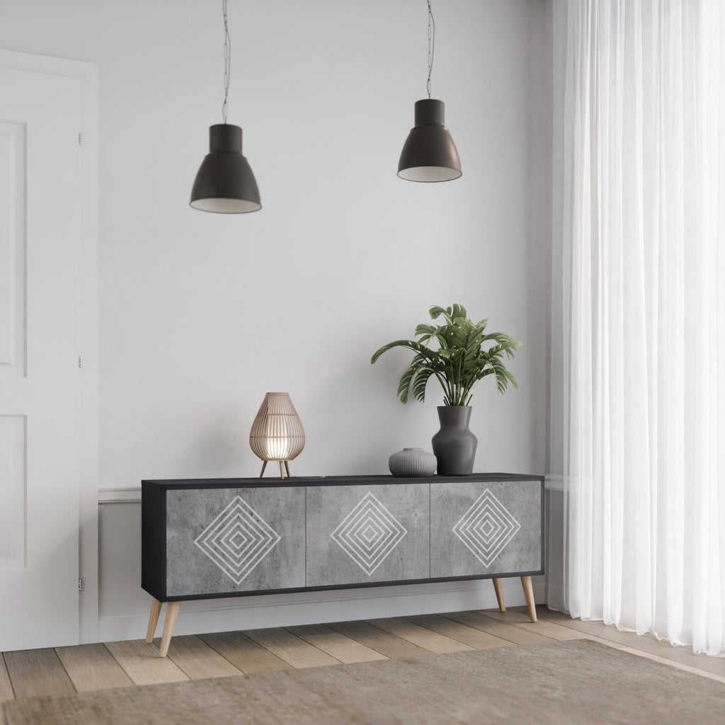 POLYGONAL ARTISTRY TV-Lowboard mit 3 Türen in Schwarz