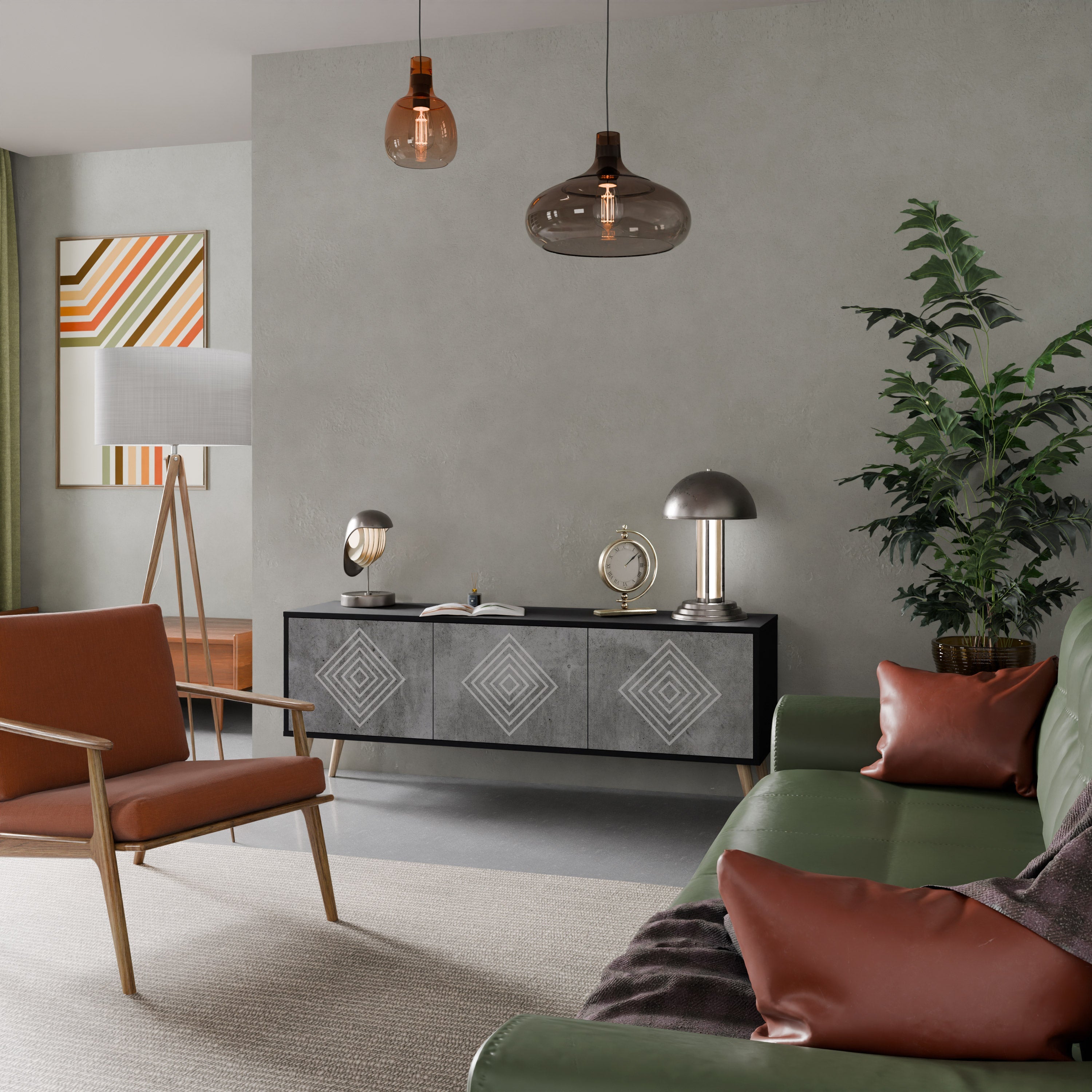 POLYGONAL ARTISTRY TV-Lowboard mit 3 Türen in Schwarz