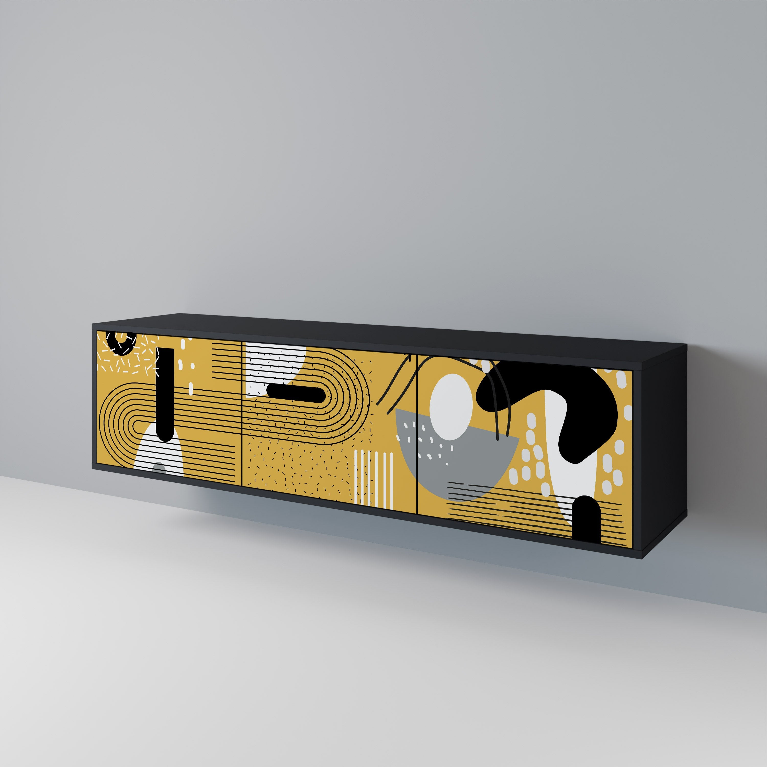 SHAPESHIFT SYMPHONY TV-Lowboard mit 3 Türen in Schwarz