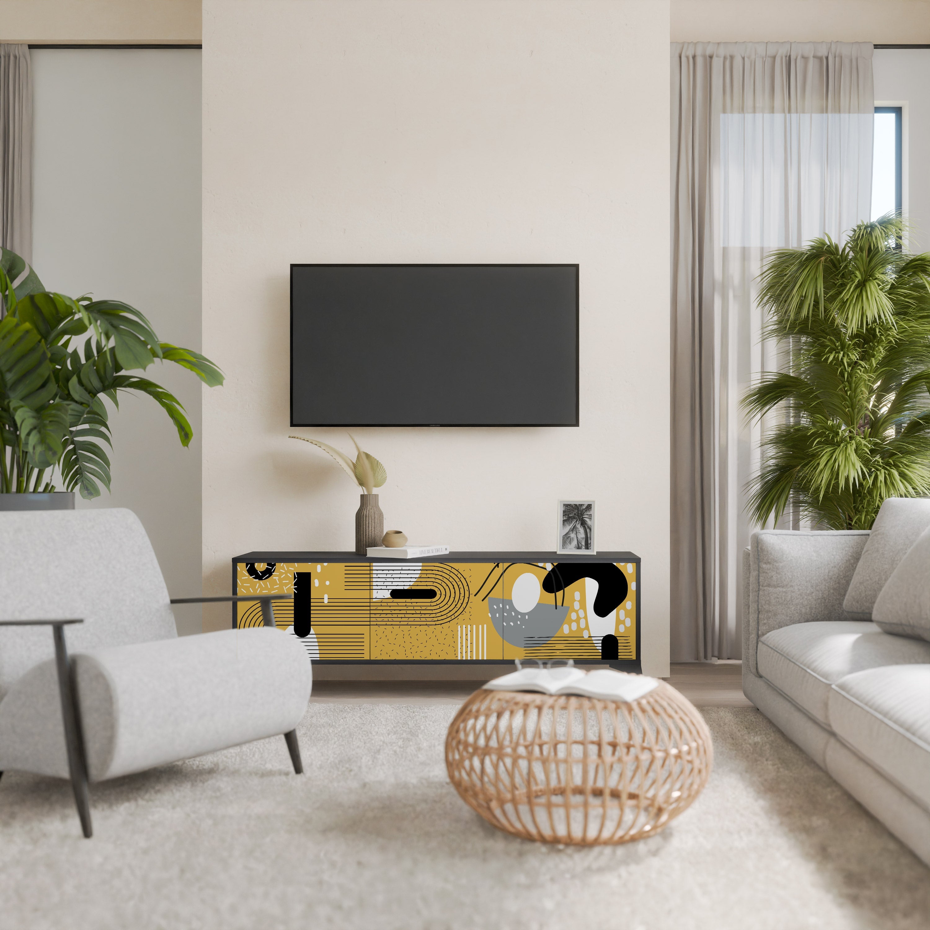 SHAPESHIFT SYMPHONY TV-Lowboard mit 3 Türen in Schwarz