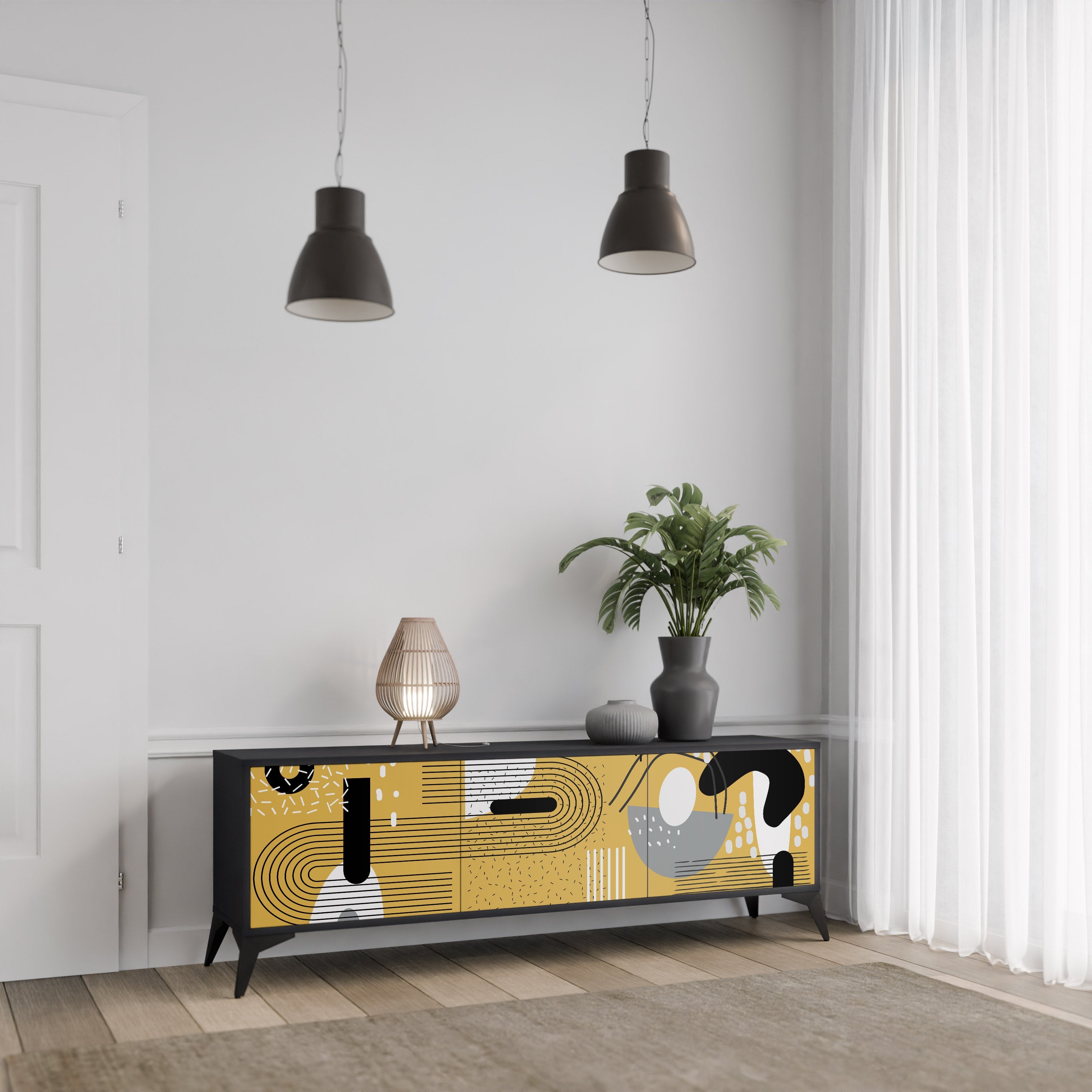 SHAPESHIFT SYMPHONY TV-Lowboard mit 3 Türen in Schwarz