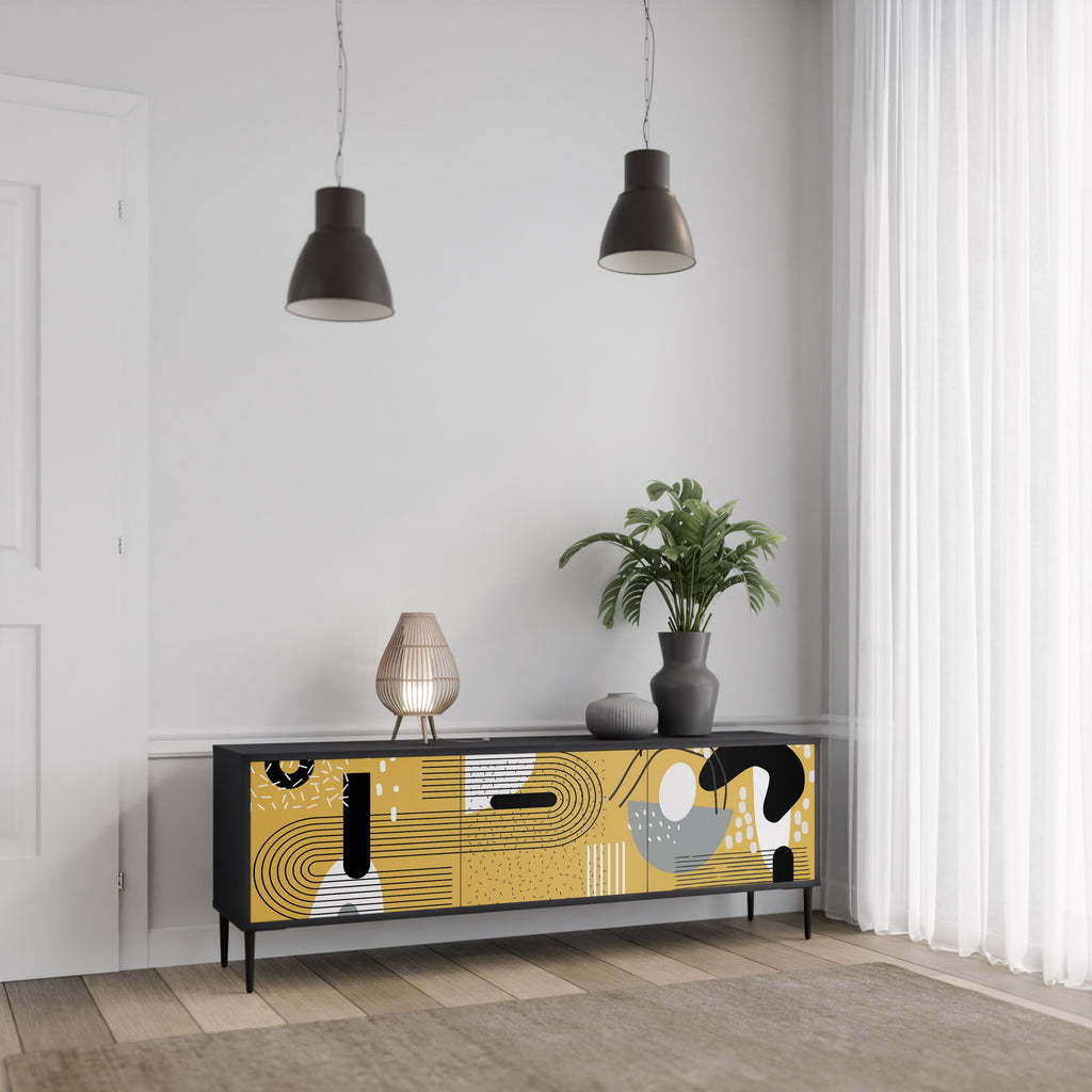 SHAPESHIFT SYMPHONY TV-Lowboard mit 3 Türen in Schwarz