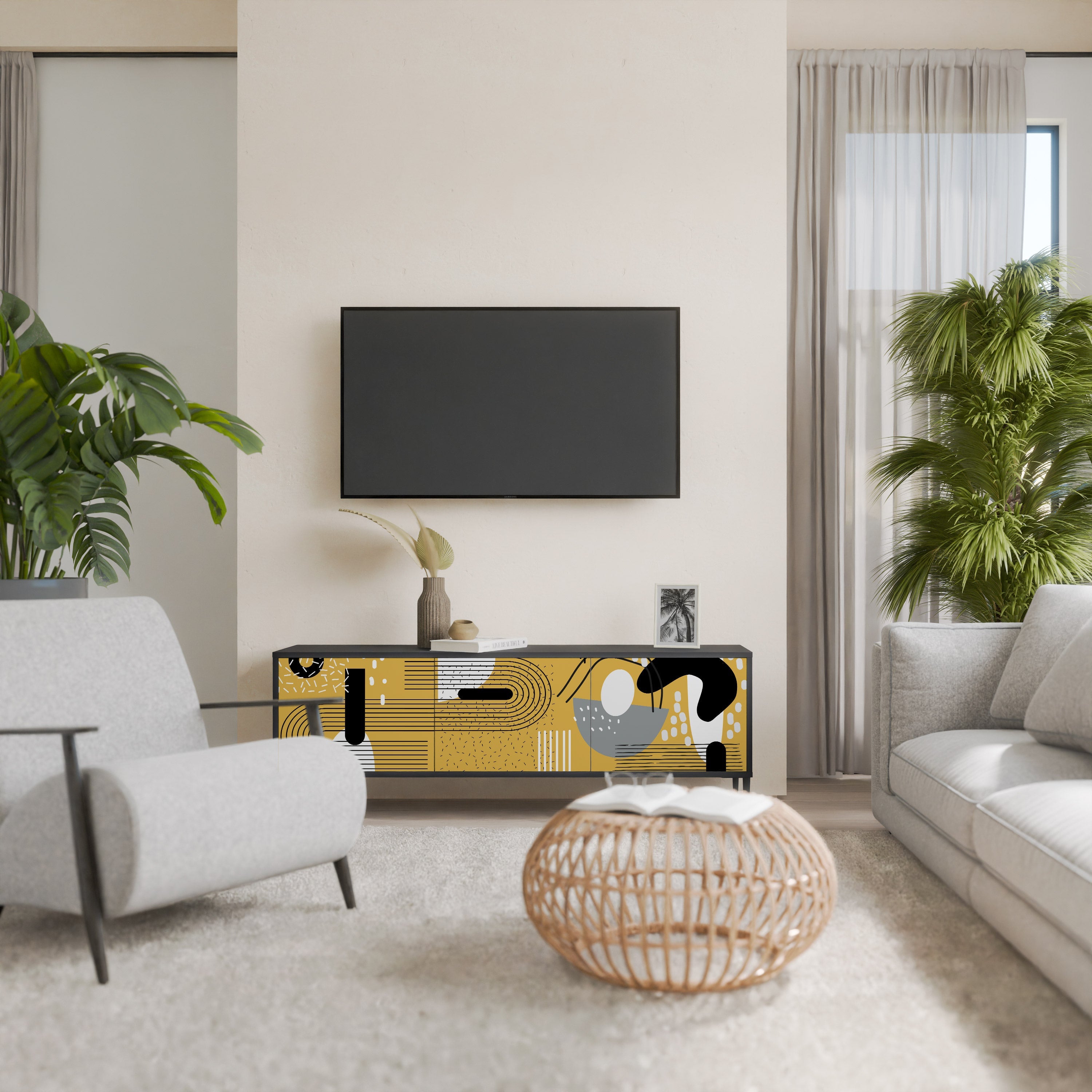 SHAPESHIFT SYMPHONY TV-Lowboard mit 3 Türen in Schwarz