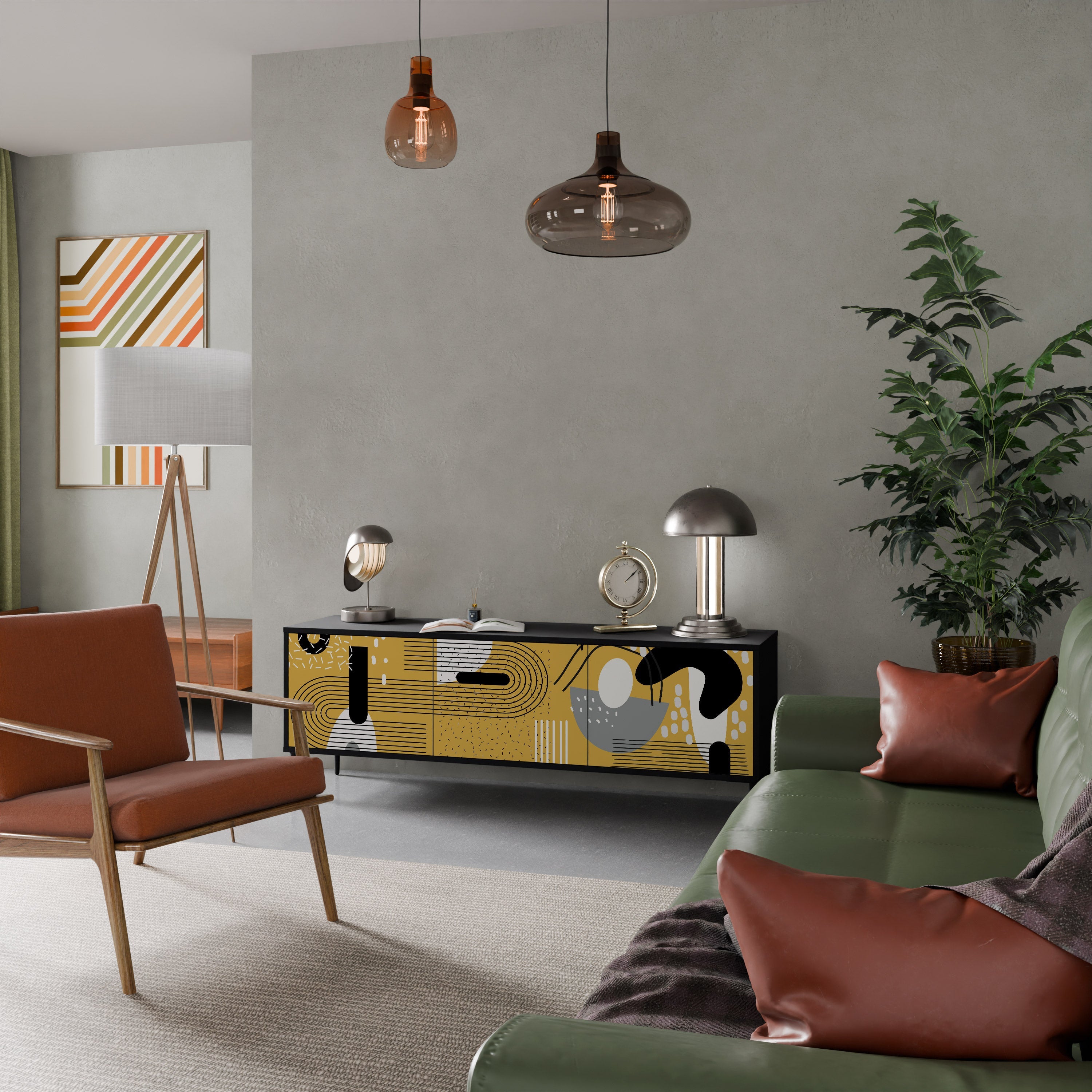 SHAPESHIFT SYMPHONY TV-Lowboard mit 3 Türen in Schwarz