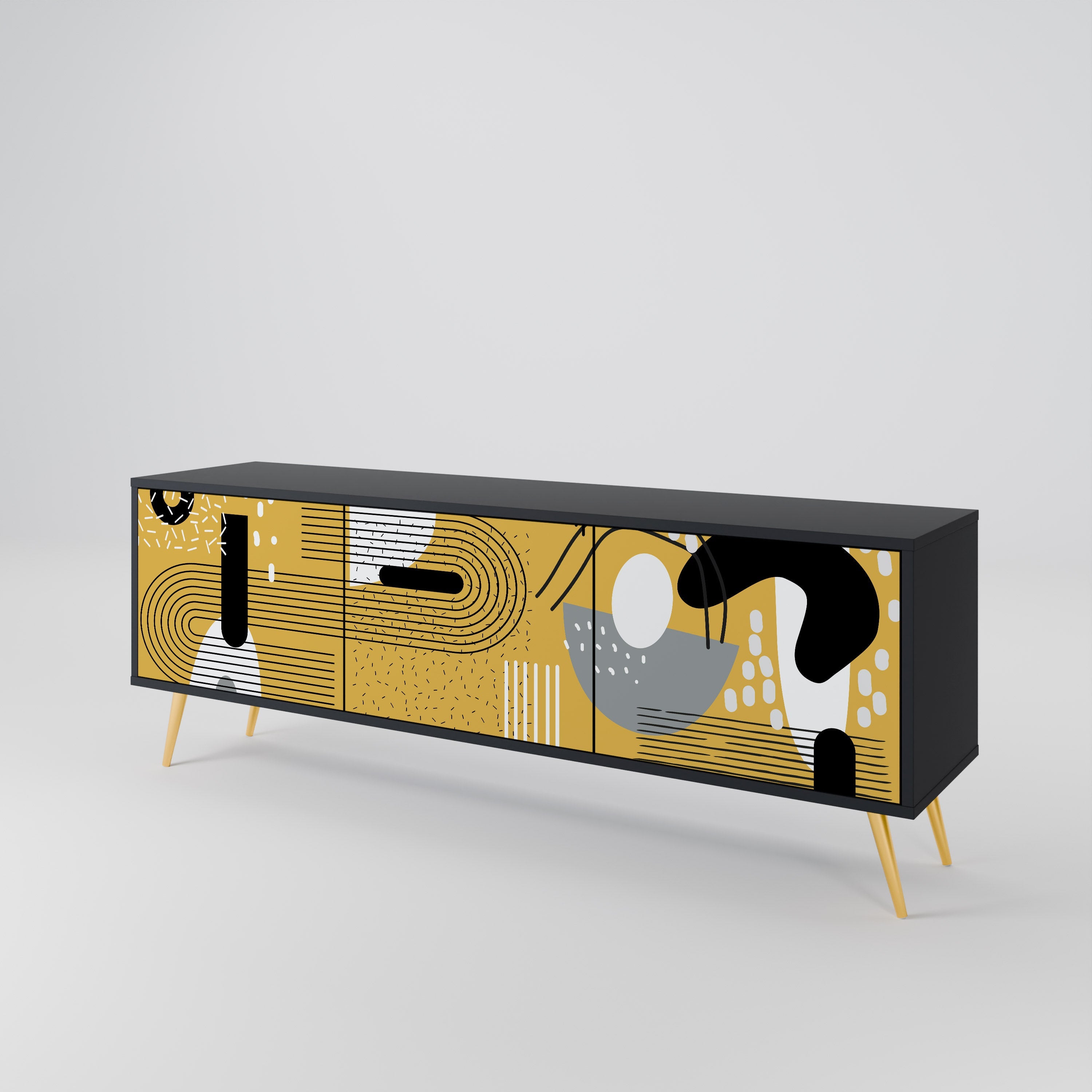 SHAPESHIFT SYMPHONY TV-Lowboard mit 3 Türen in Schwarz