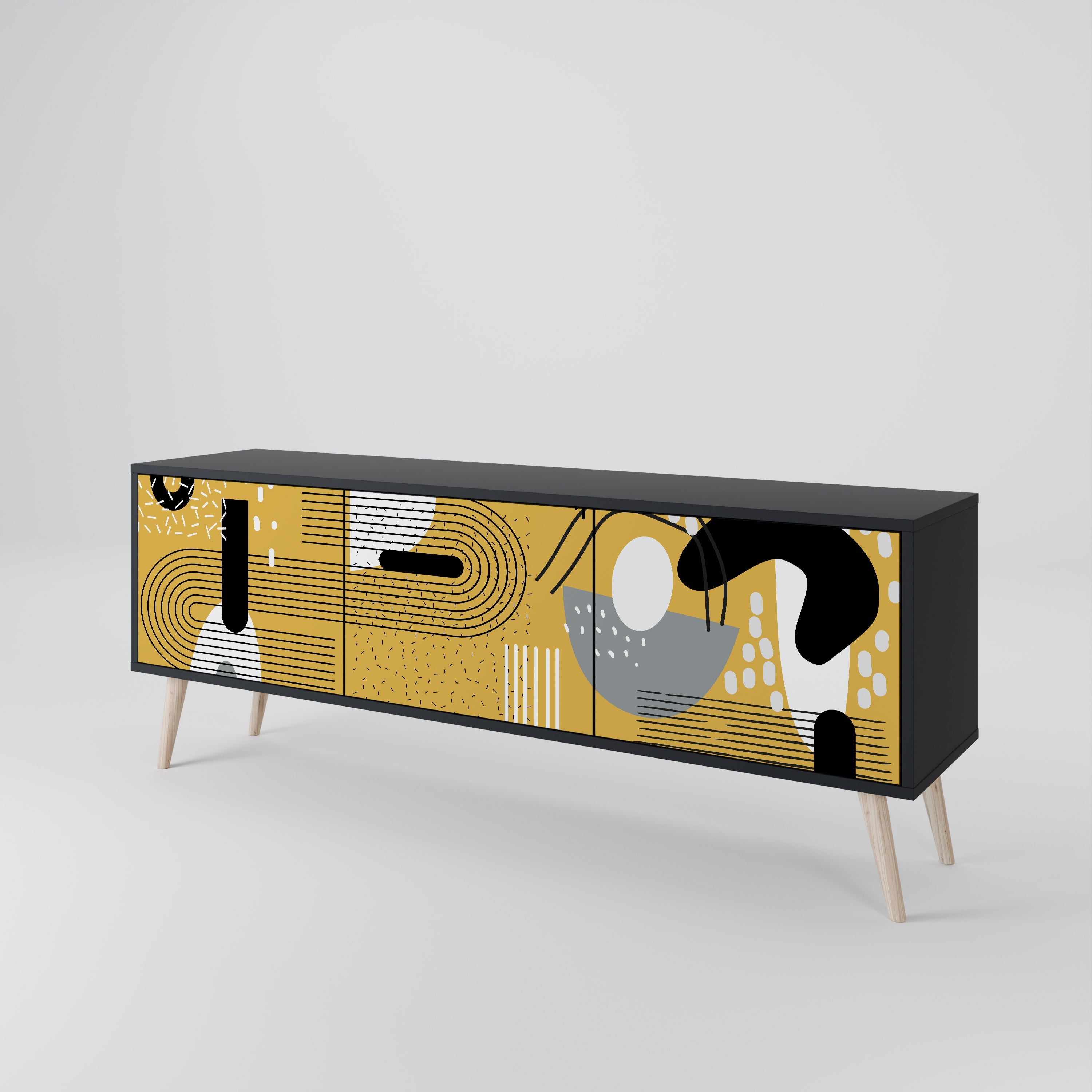 SHAPESHIFT SYMPHONY TV-Lowboard mit 3 Türen in Schwarz