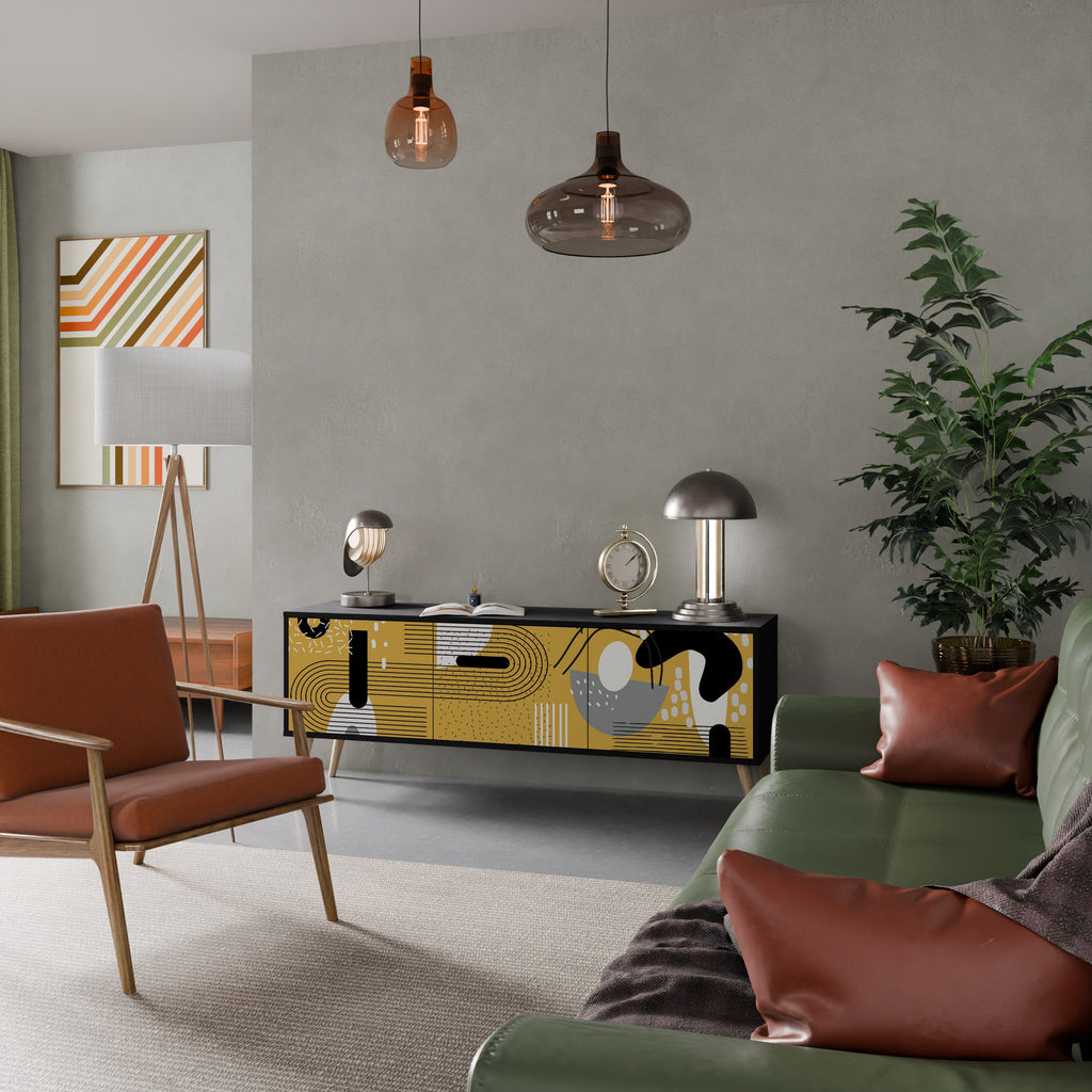 SHAPESHIFT SYMPHONY TV-Lowboard mit 3 Türen in Schwarz