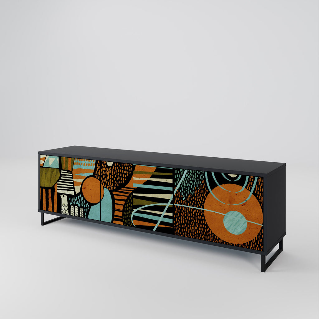 GEODE GLIMMER TV-Lowboard mit 3 Türen in Schwarz