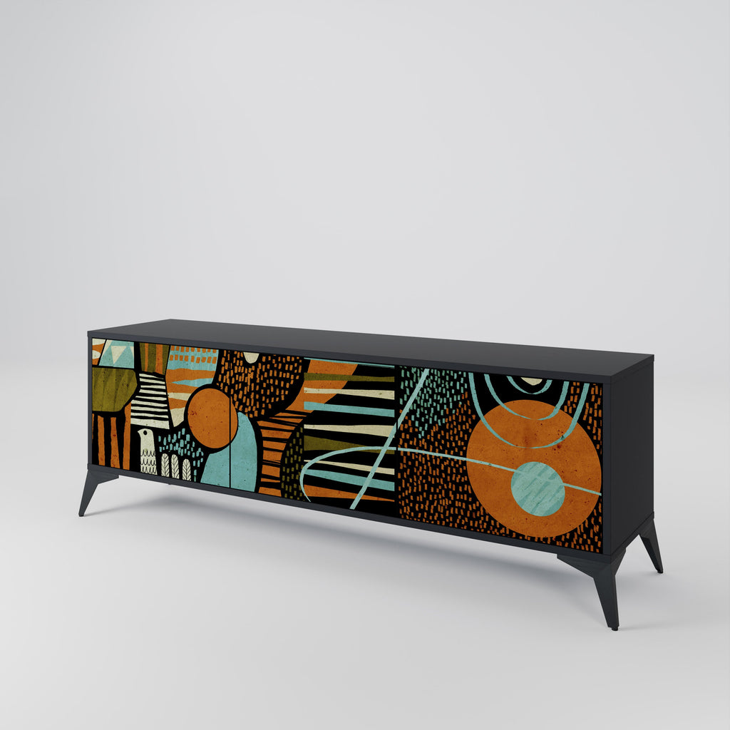 GEODE GLIMMER TV-Lowboard mit 3 Türen in Schwarz