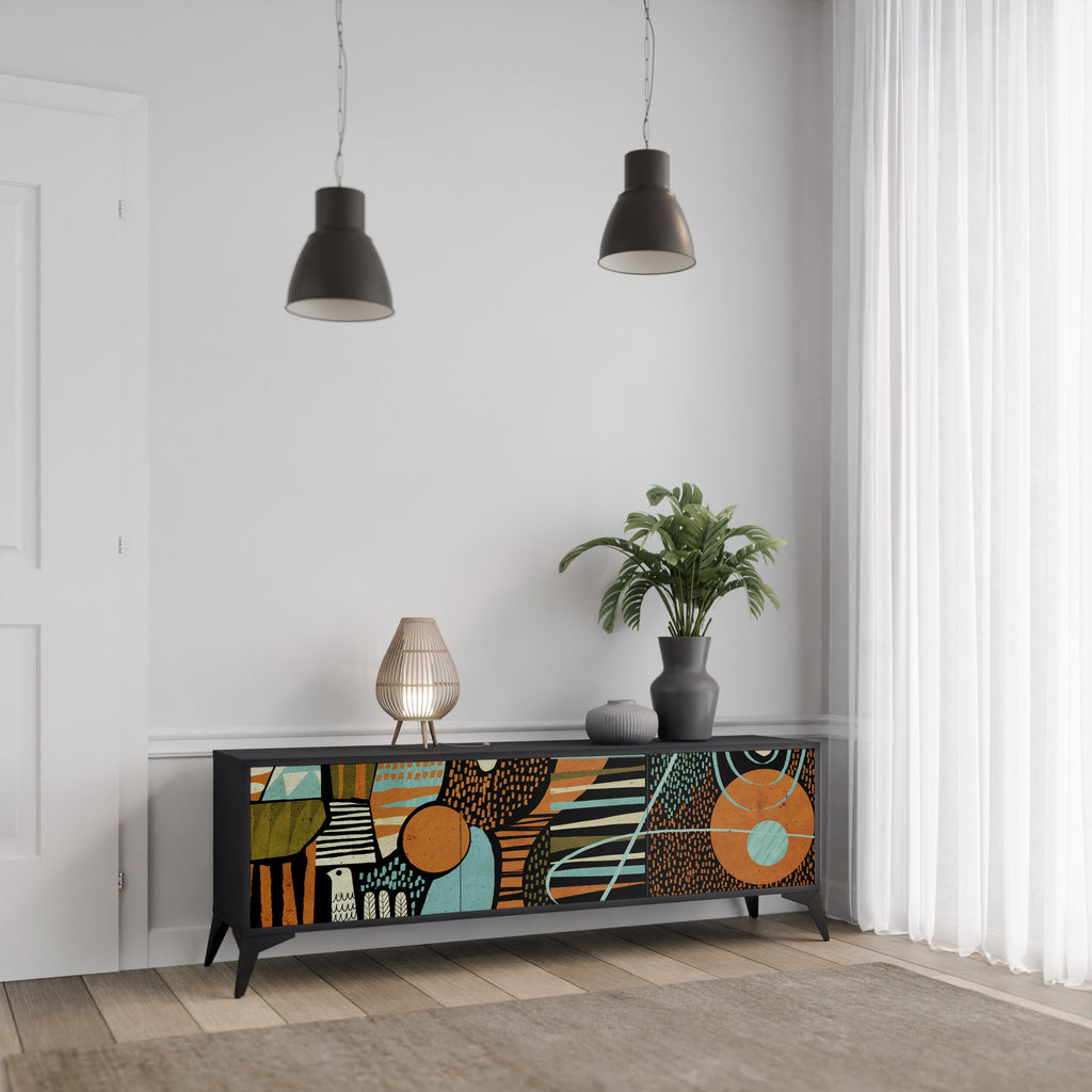 GEODE GLIMMER TV-Lowboard mit 3 Türen in Schwarz