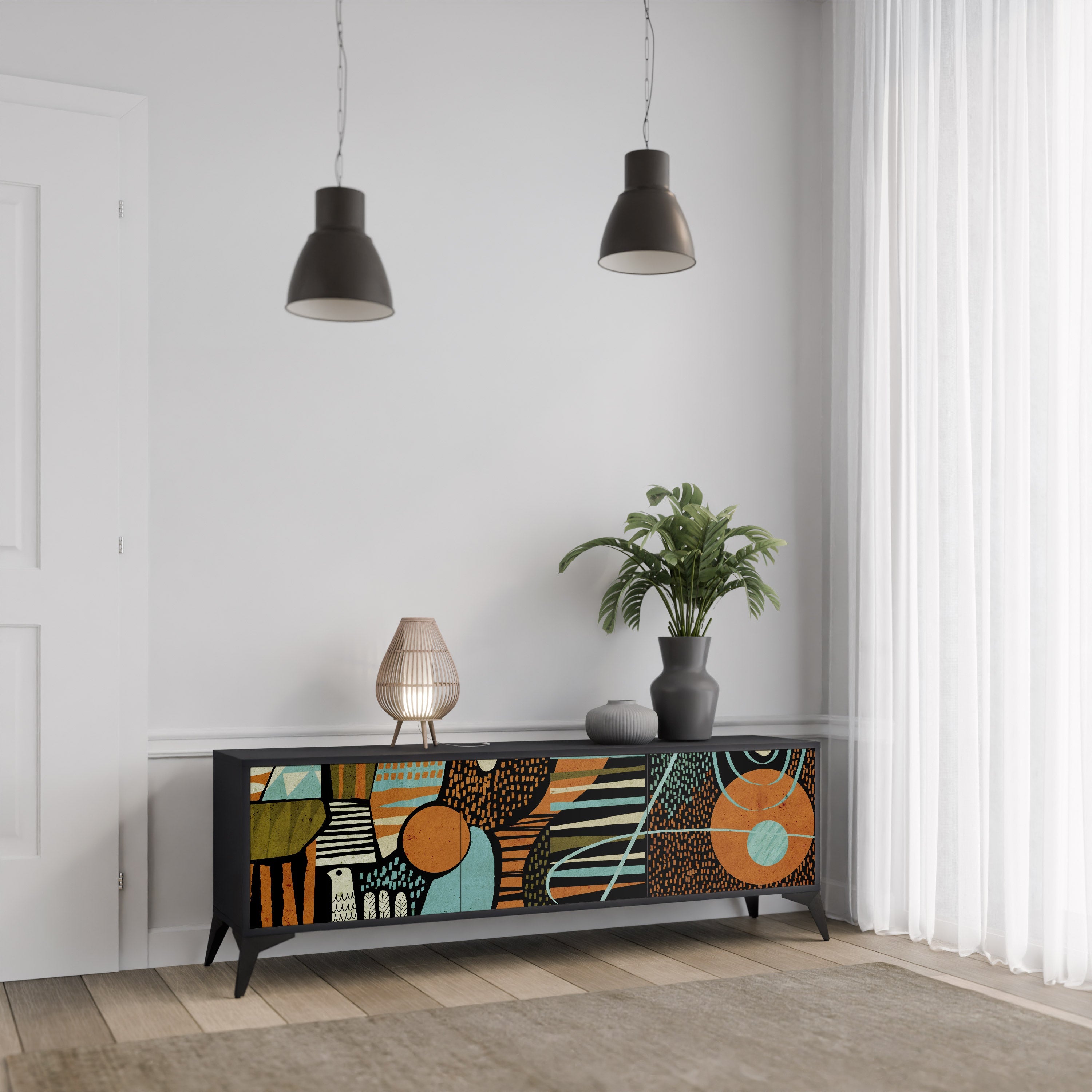 GEODE GLIMMER TV-Lowboard mit 3 Türen in Schwarz