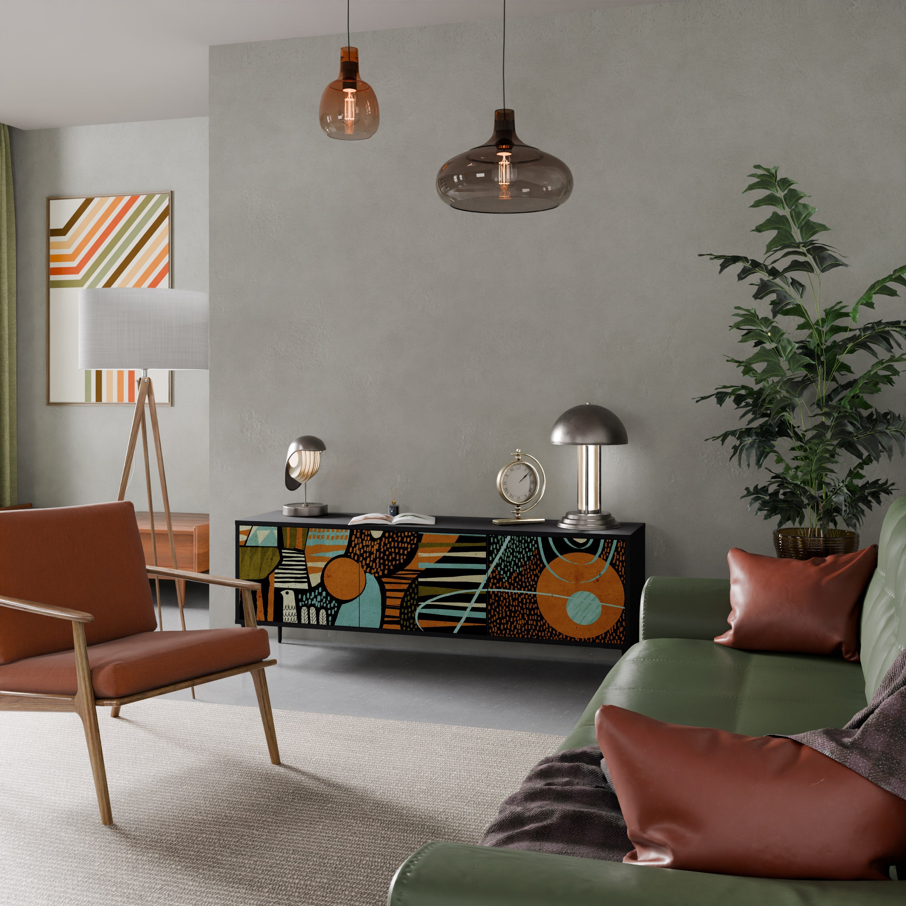 GEODE GLIMMER TV-Lowboard mit 3 Türen in Schwarz