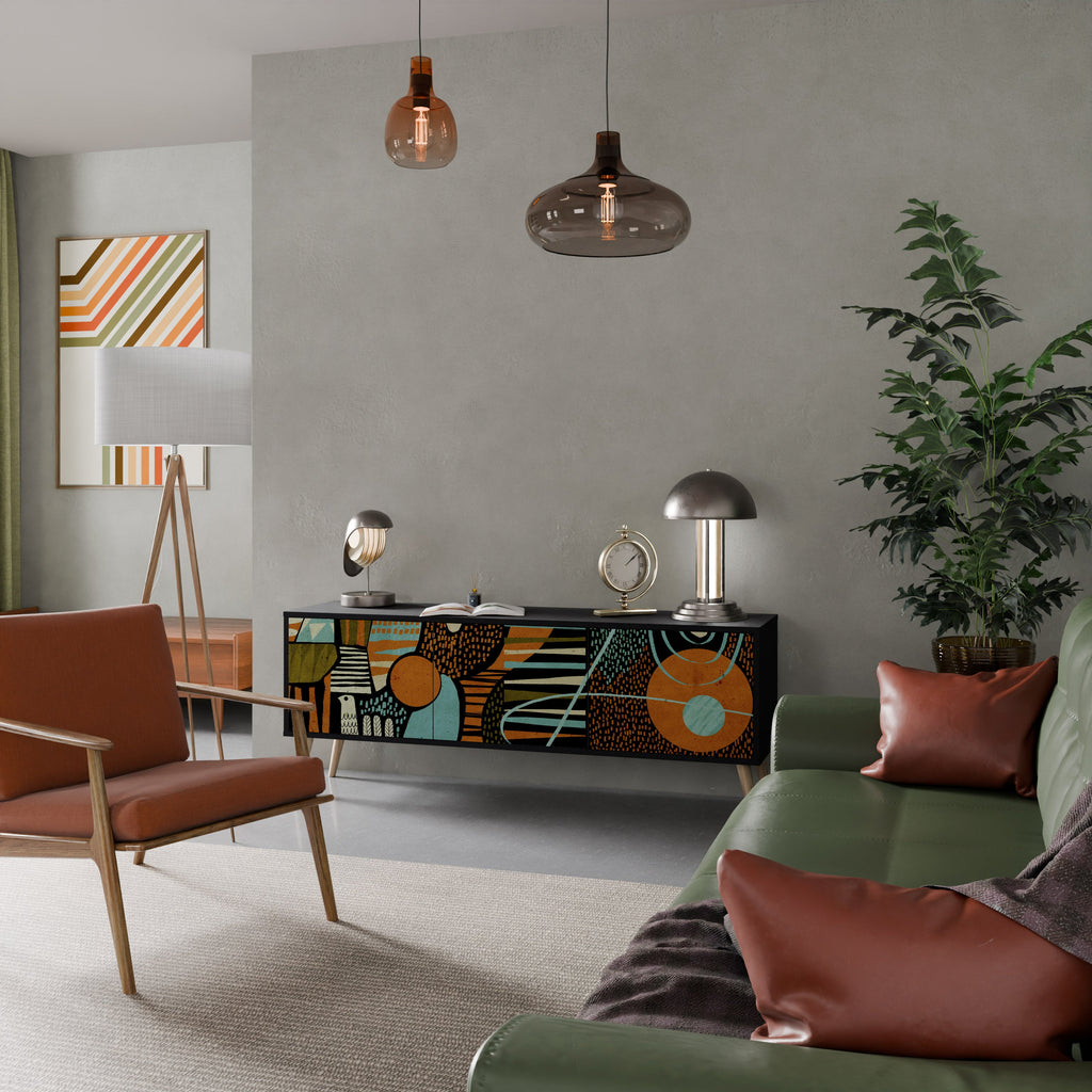 GEODE GLIMMER TV-Lowboard mit 3 Türen in Schwarz