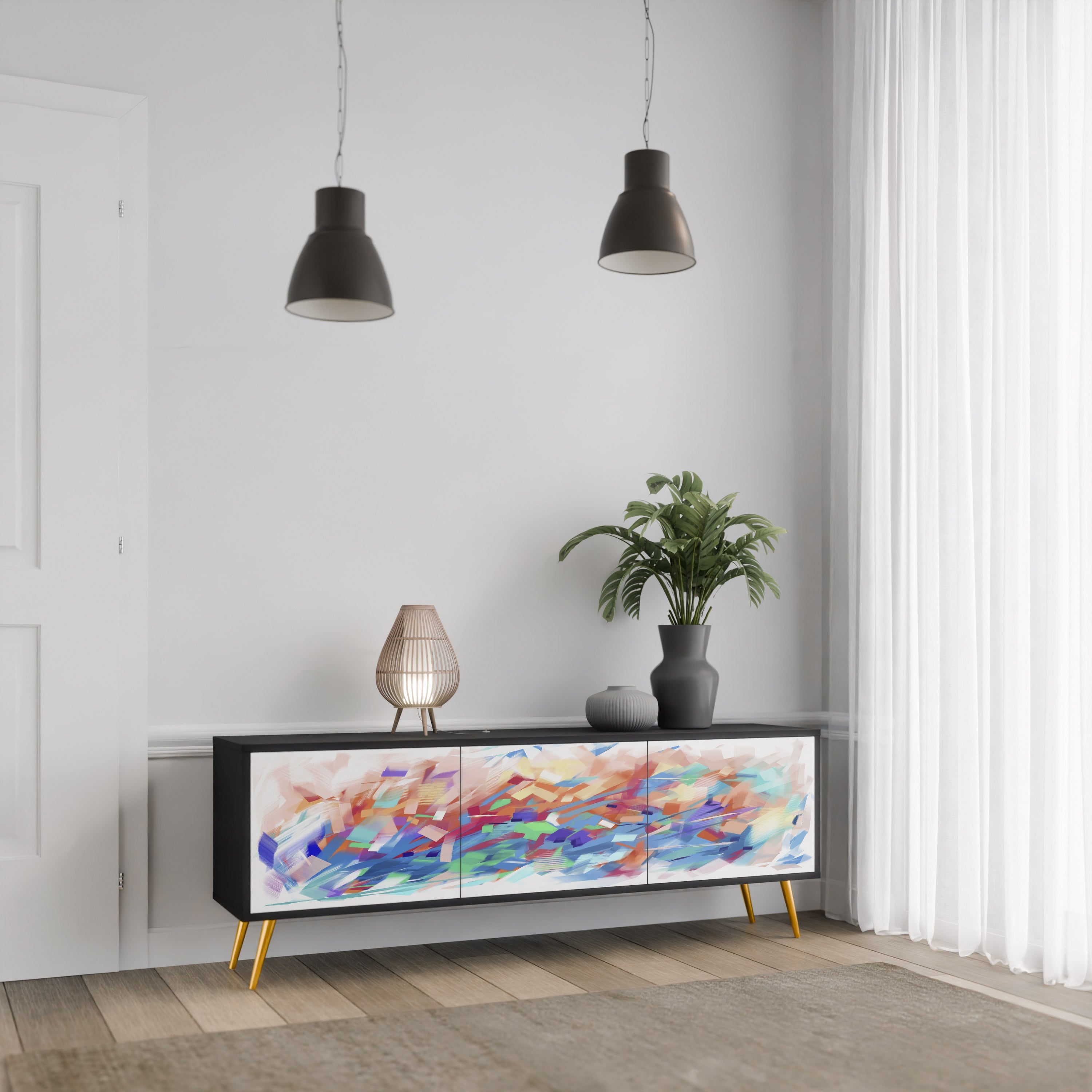 FINESSE MASH-UP TV-Lowboard mit 3 Türen in Schwarz