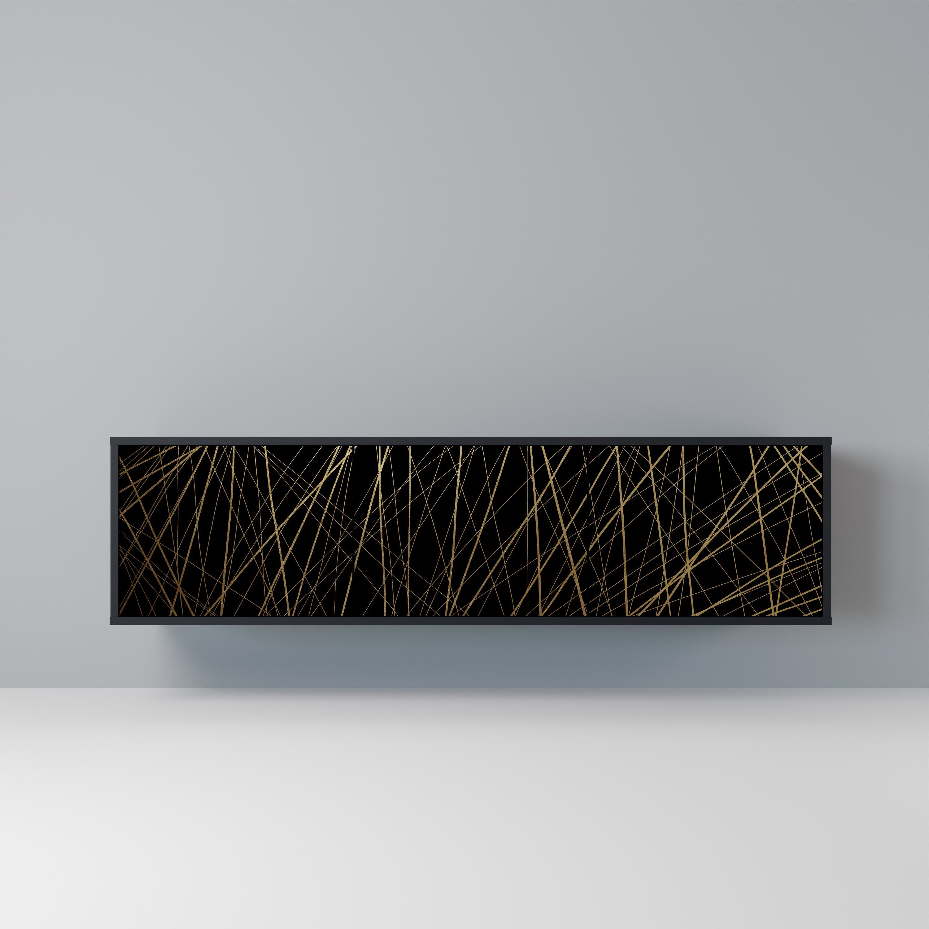 BRIGHT MESH TV-Lowboard mit 3 Türen in Schwarz