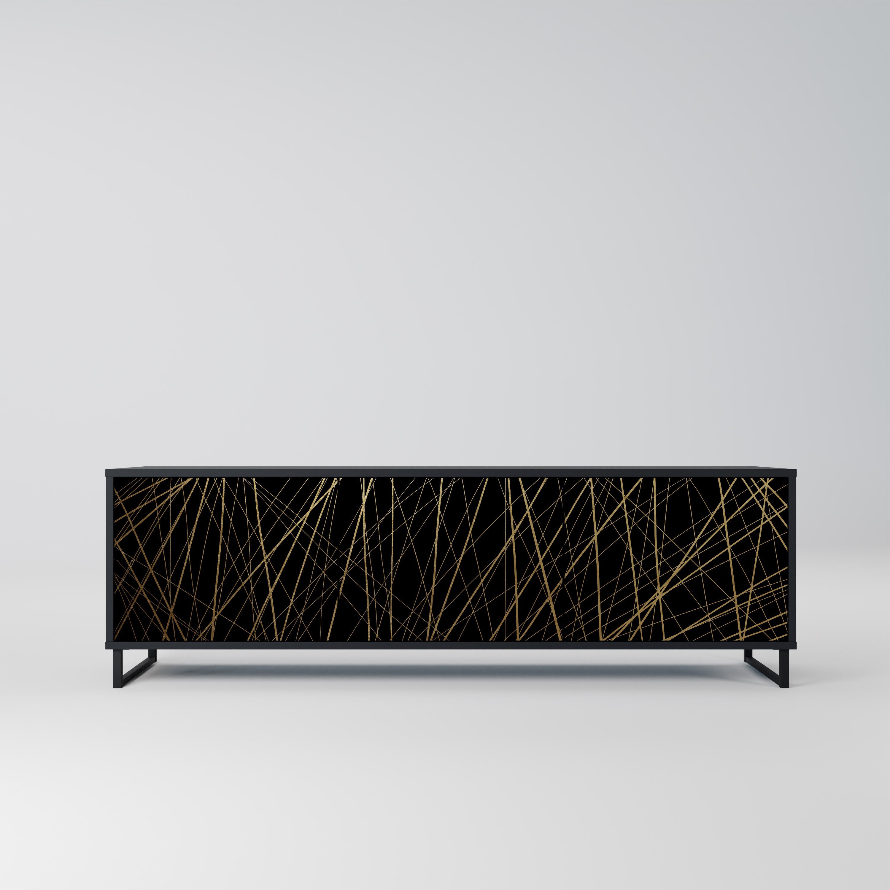 BRIGHT MESH TV-Lowboard mit 3 Türen in Schwarz