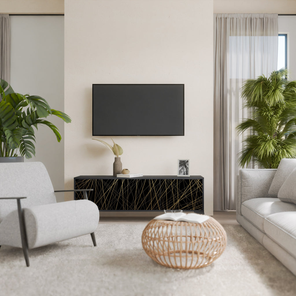 BRIGHT MESH TV-Lowboard mit 3 Türen in Schwarz