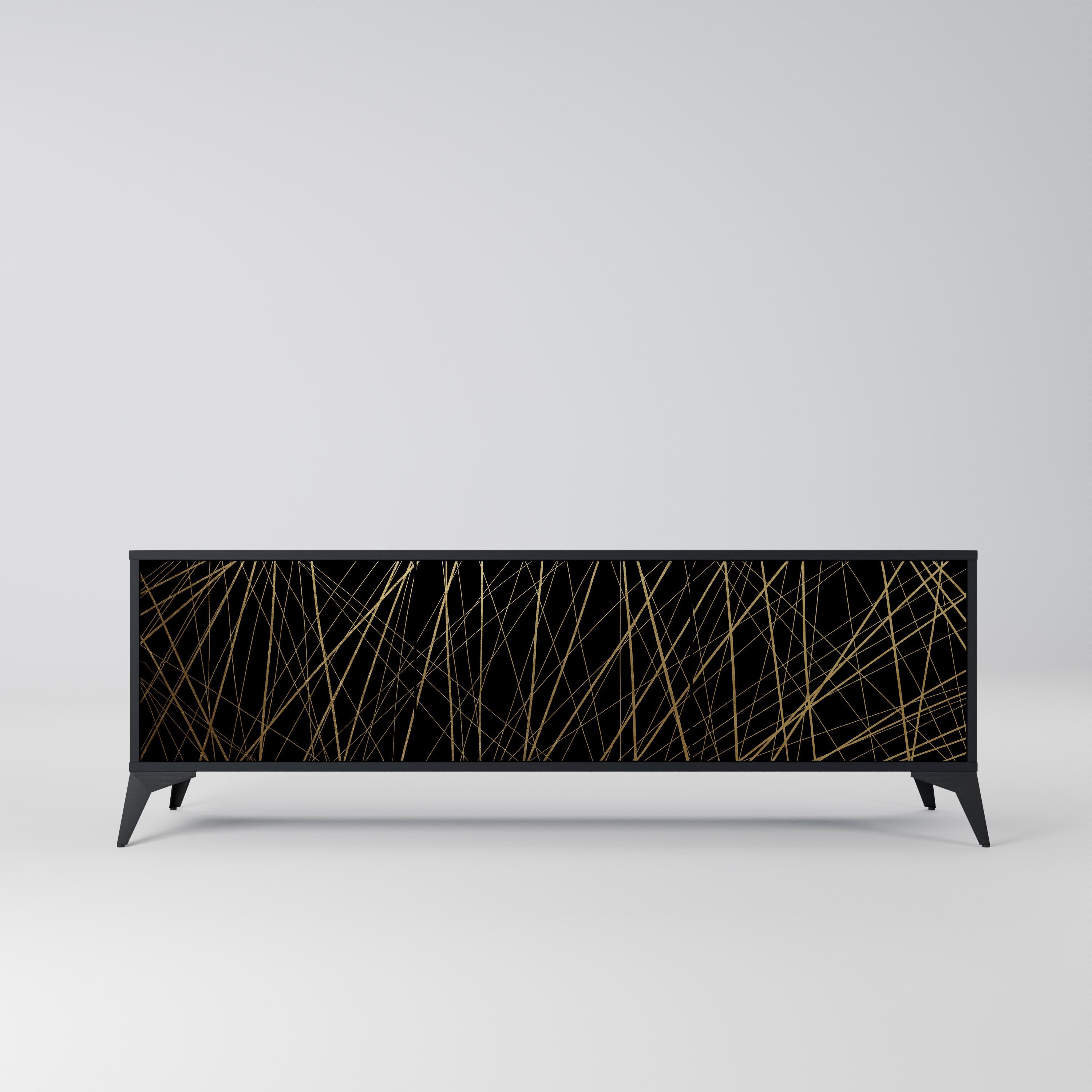 BRIGHT MESH TV-Lowboard mit 3 Türen in Schwarz