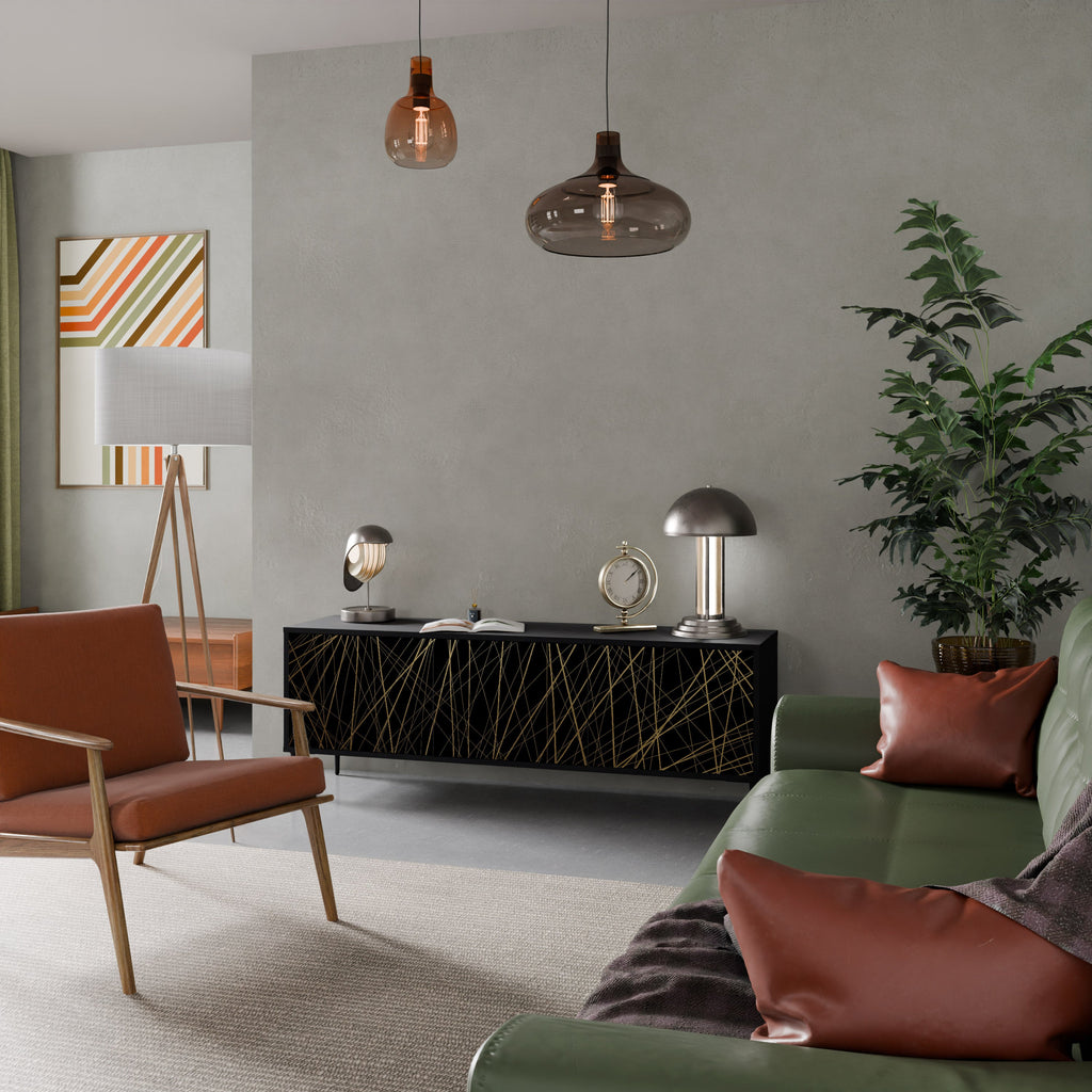 BRIGHT MESH TV-Lowboard mit 3 Türen in Schwarz