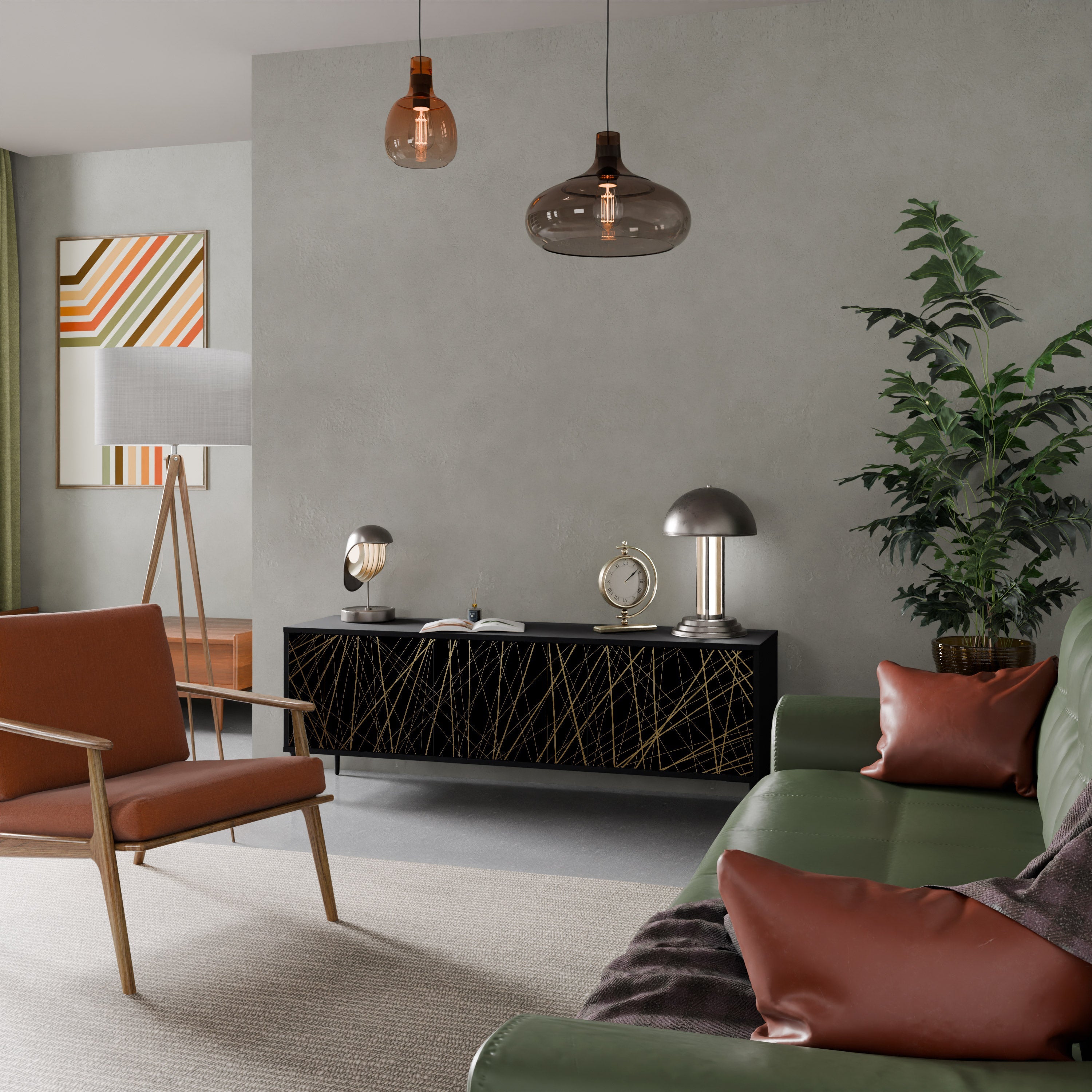 BRIGHT MESH TV-Lowboard mit 3 Türen in Schwarz